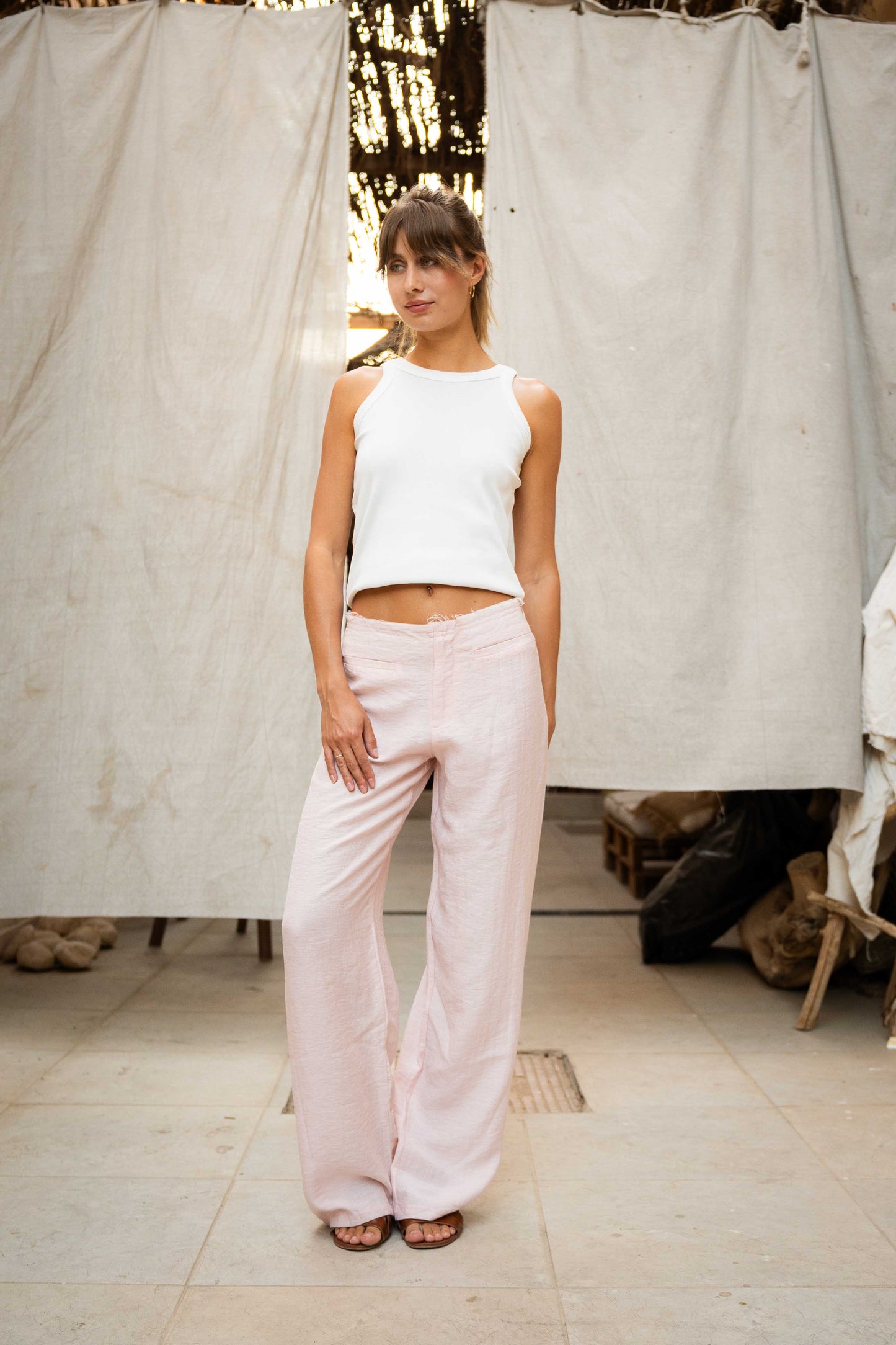 Low-Waist Relaxed Trousers - Raw Edge Waist Detail