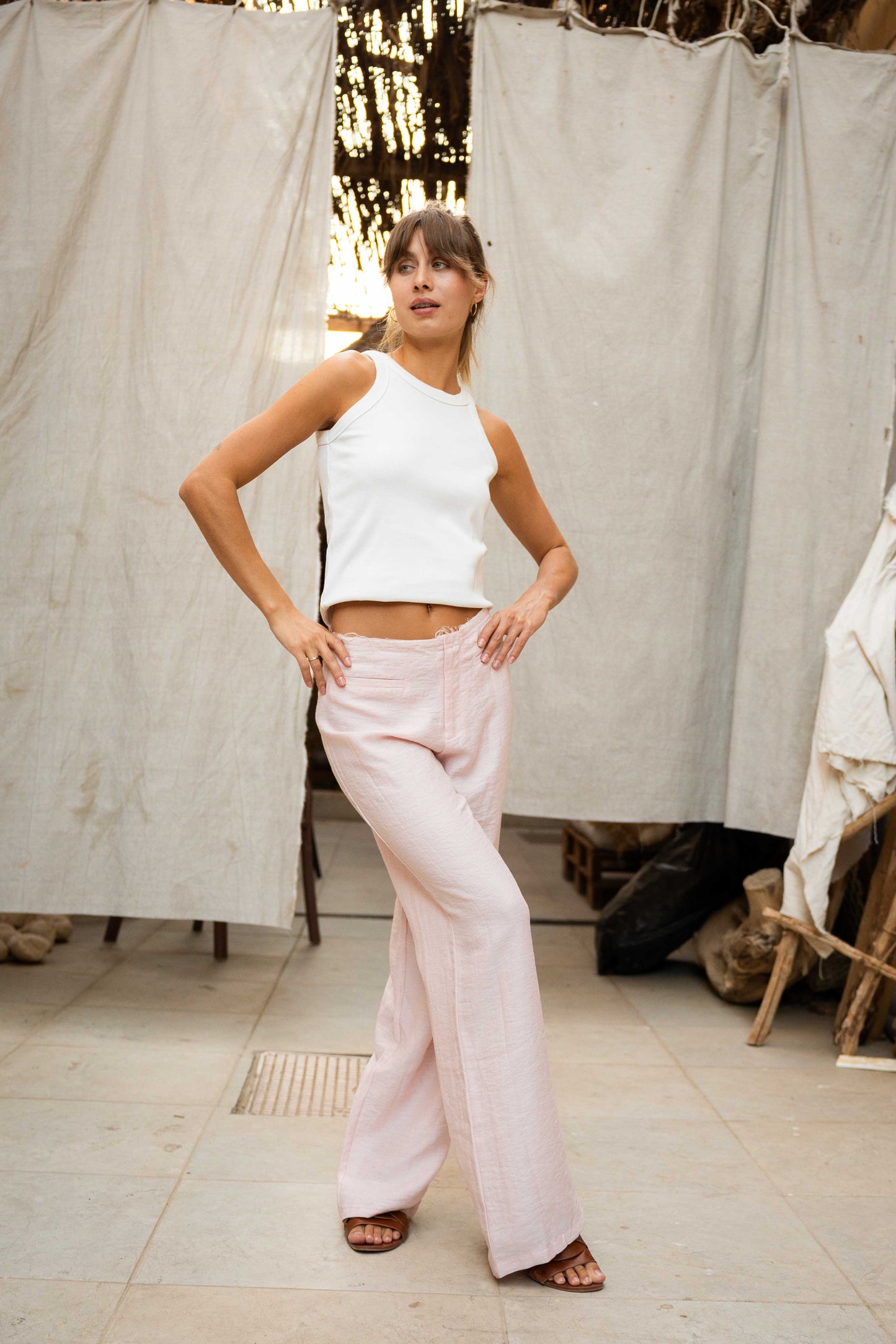 Low-Waist Relaxed Trousers - Raw Edge Waist Detail