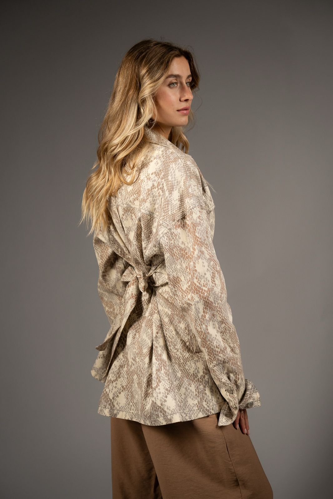 Snake Print Oversized Jacket - Lightweight with Back Lace-Up Detail