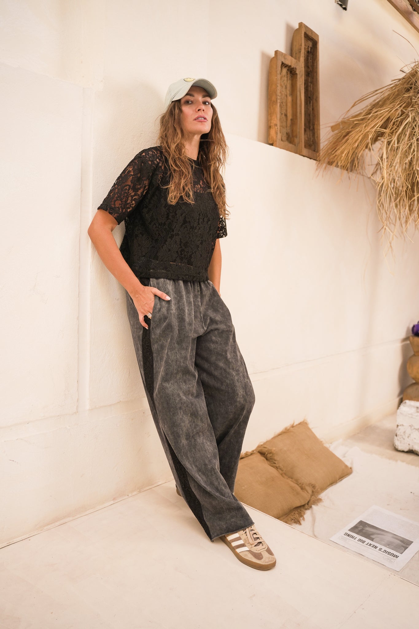 Washed Effect Trousers - Relaxed Fit with Side Panel Detail