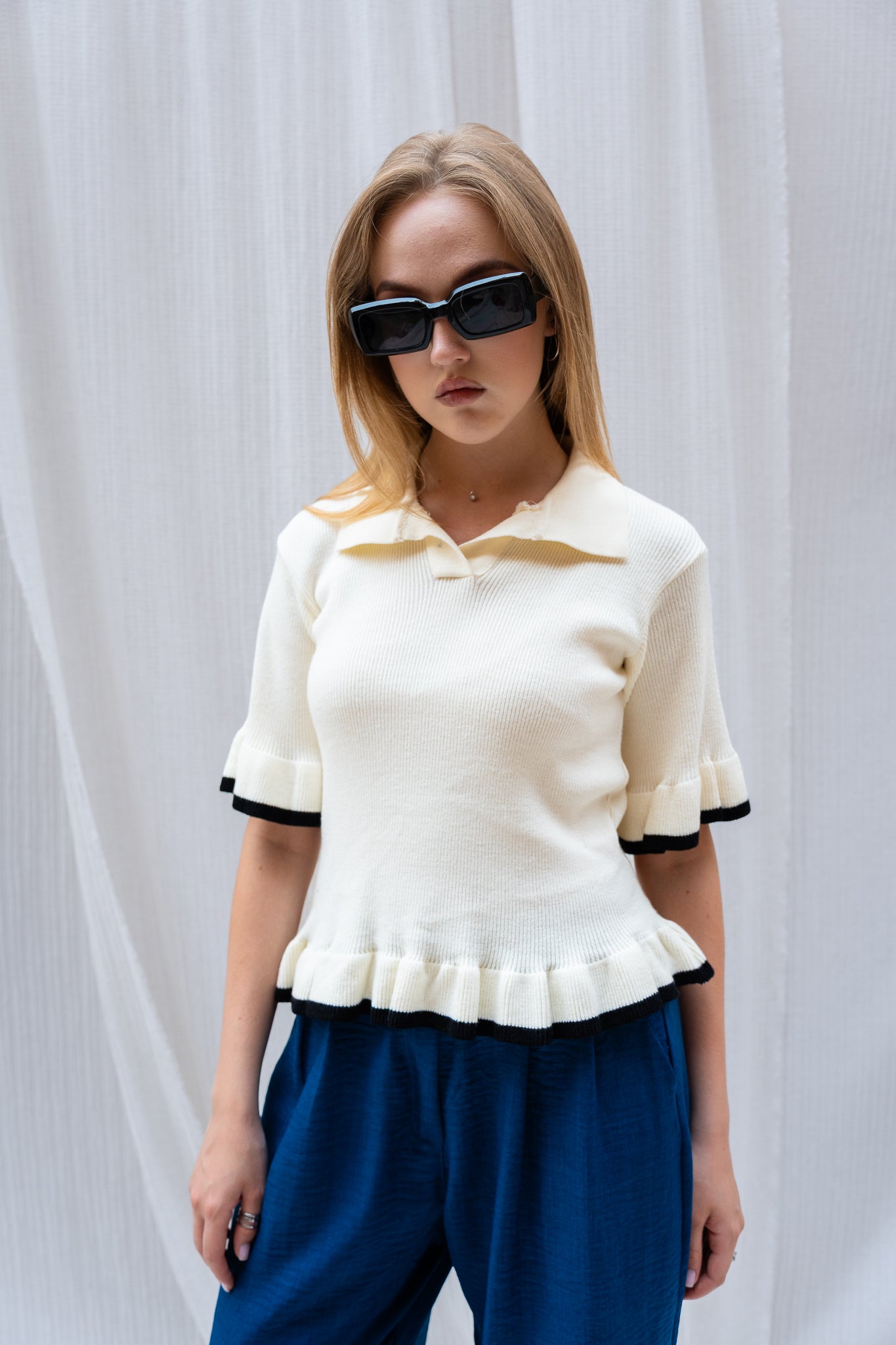 Chic Knitted Half Sleeve Top - Lightweight & Stylish