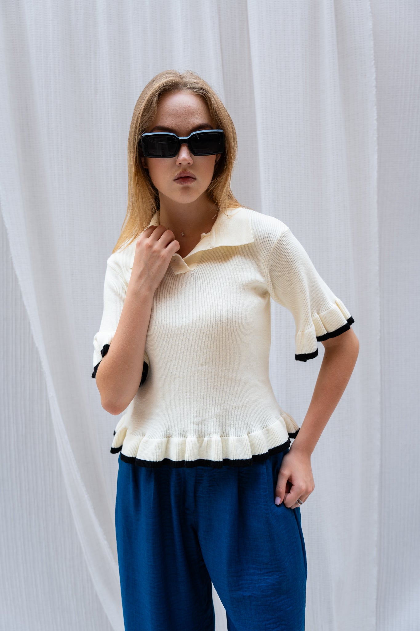 Chic Knitted Half Sleeve Top - Lightweight & Stylish