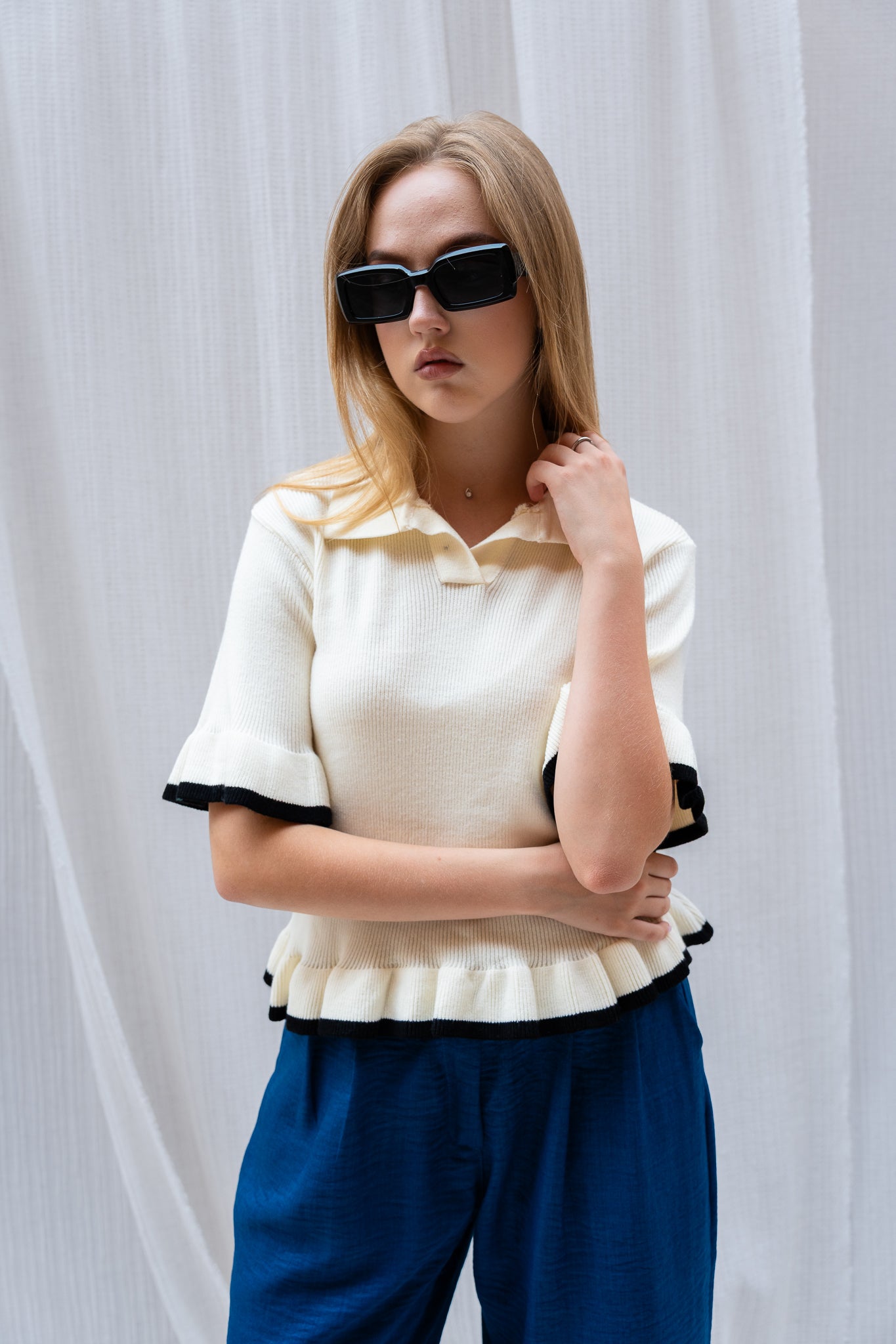 Chic Knitted Half Sleeve Top - Lightweight & Stylish