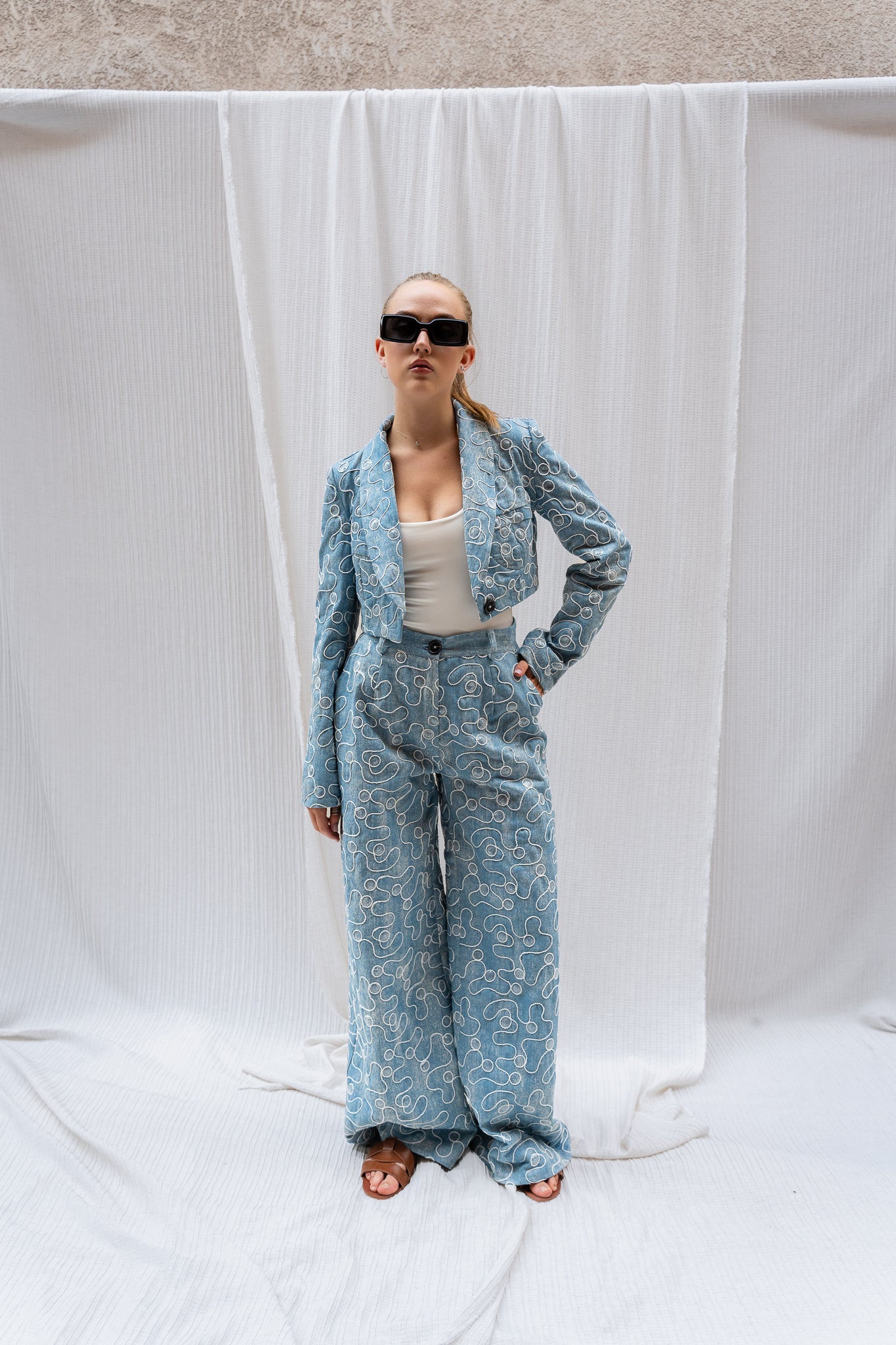 Textured Denim Set - Two-Piece Statement Structured Denim