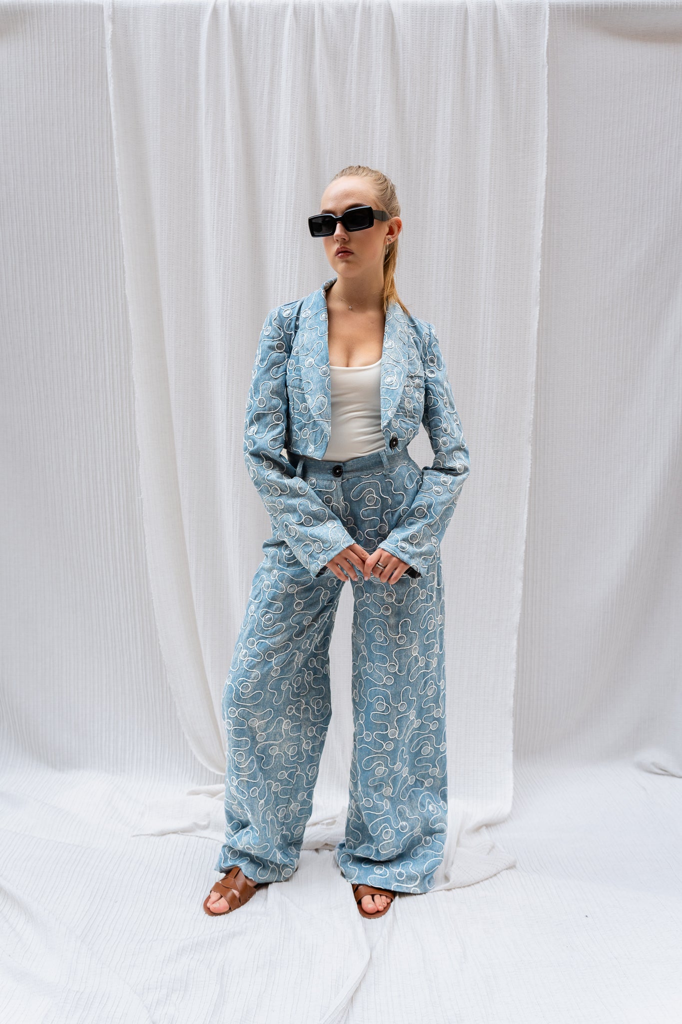 Textured Denim Set - Two-Piece Statement Structured Denim