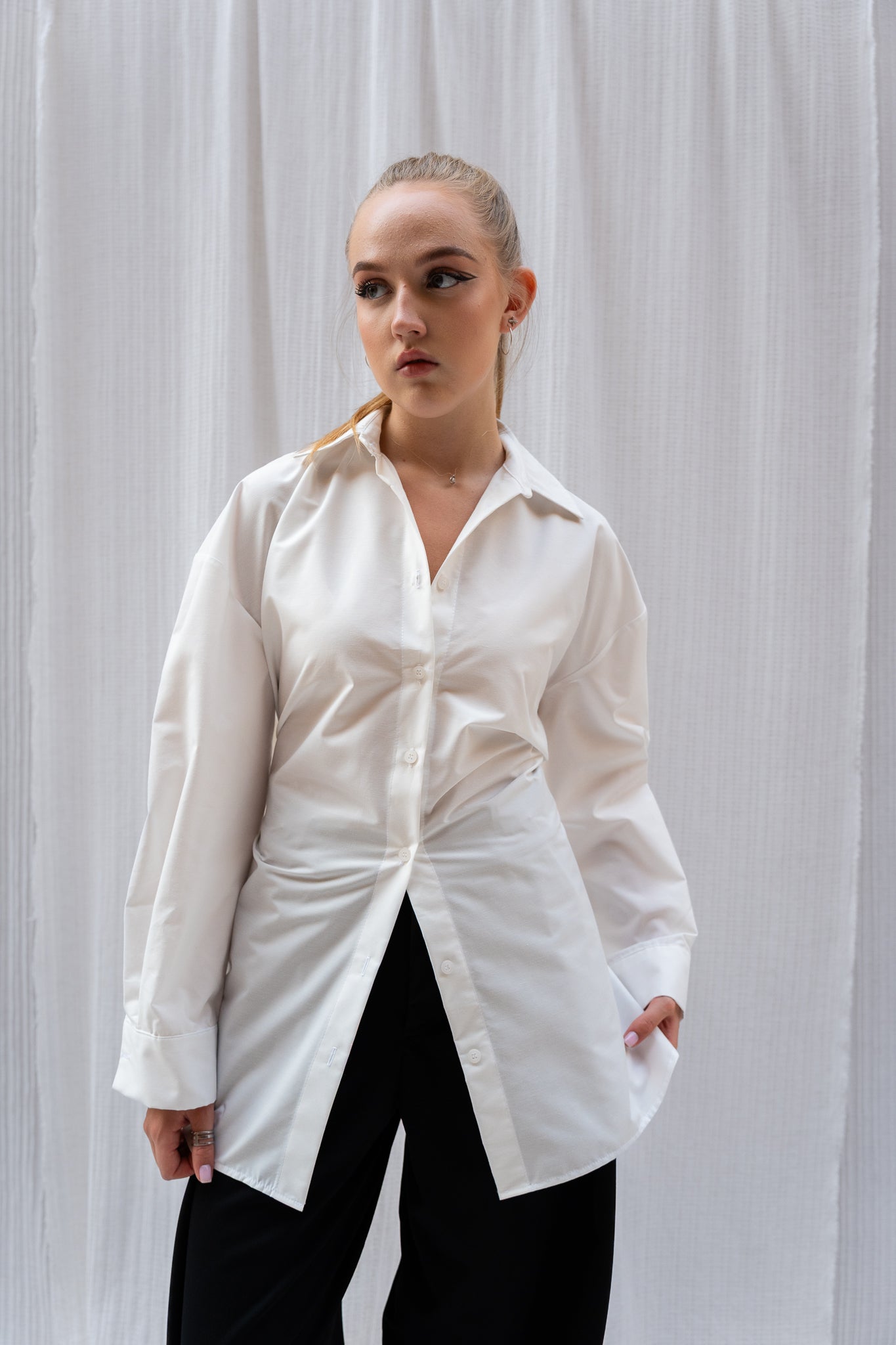 Poplin Shirt with Back Lace-Up - Classic Front, Statement Back
