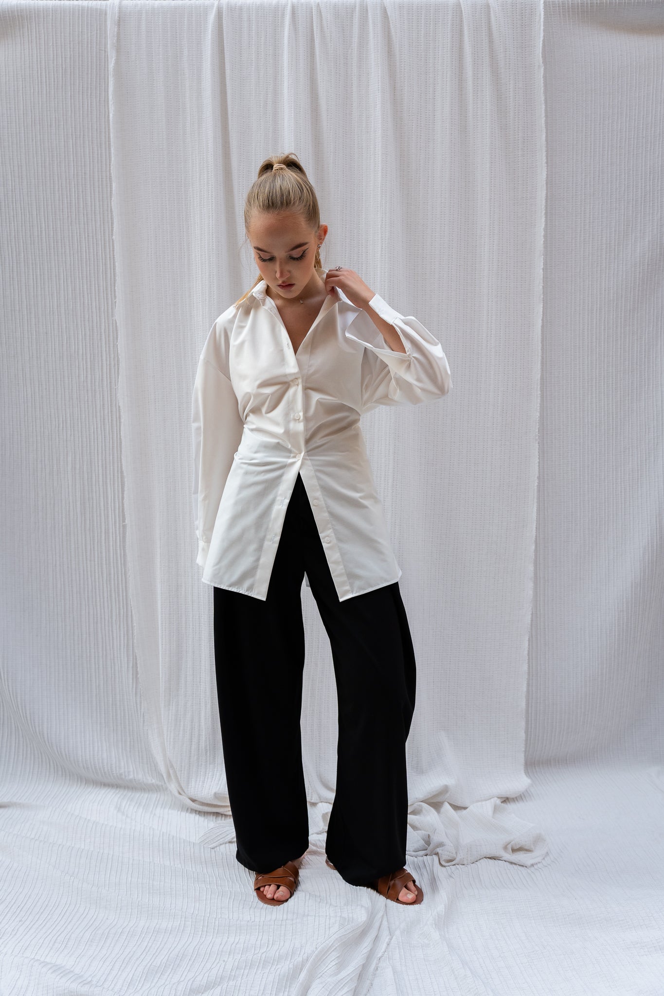 Poplin Shirt with Back Lace-Up - Classic Front, Statement Back