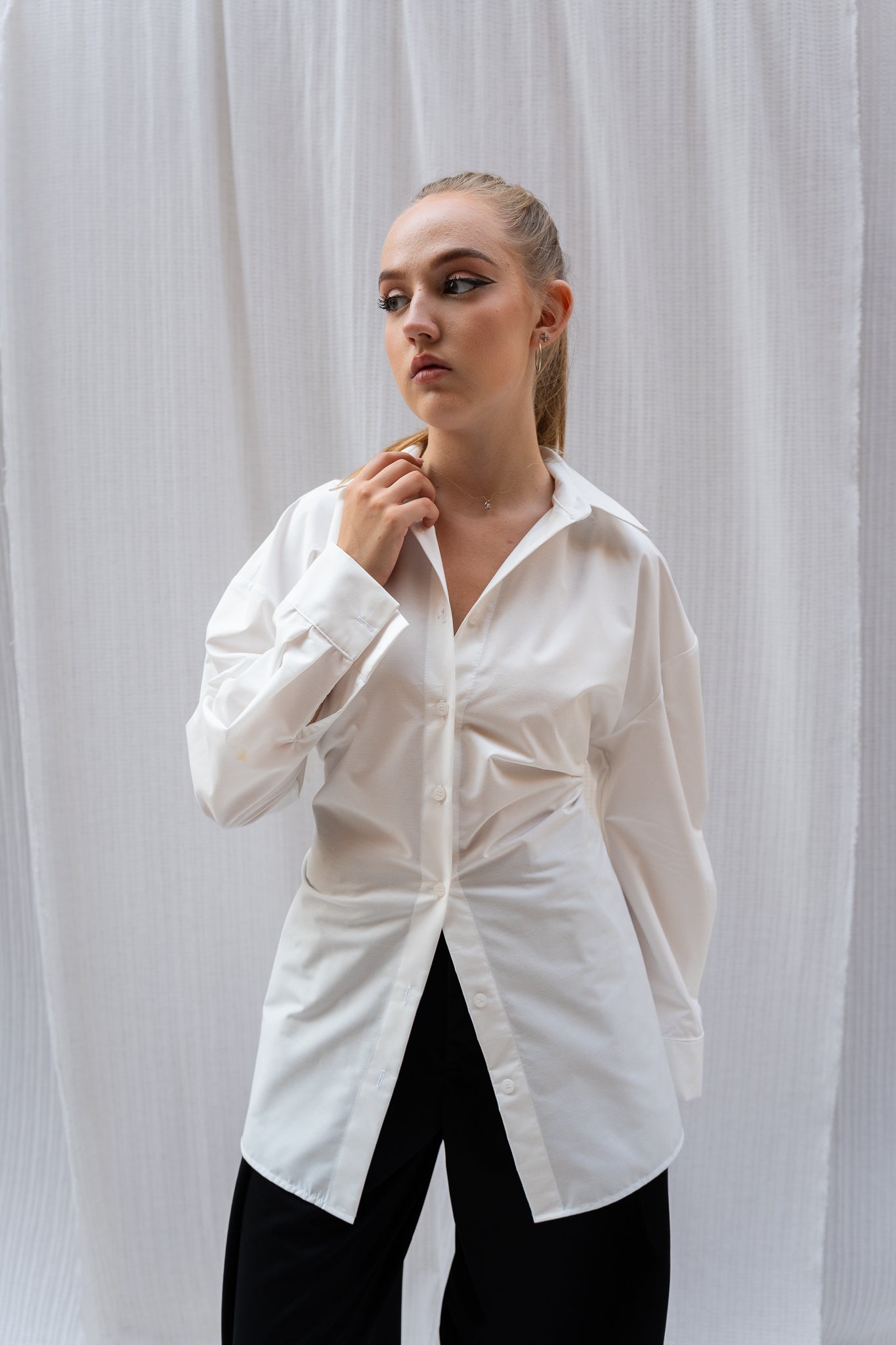 Poplin Shirt with Back Lace-Up - Classic Front, Statement Back