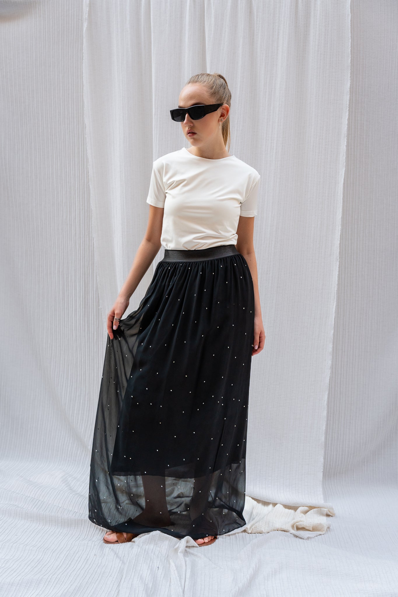 Rhinestone Midi Skirt - Sparkly, Elegant & Statement-Making
