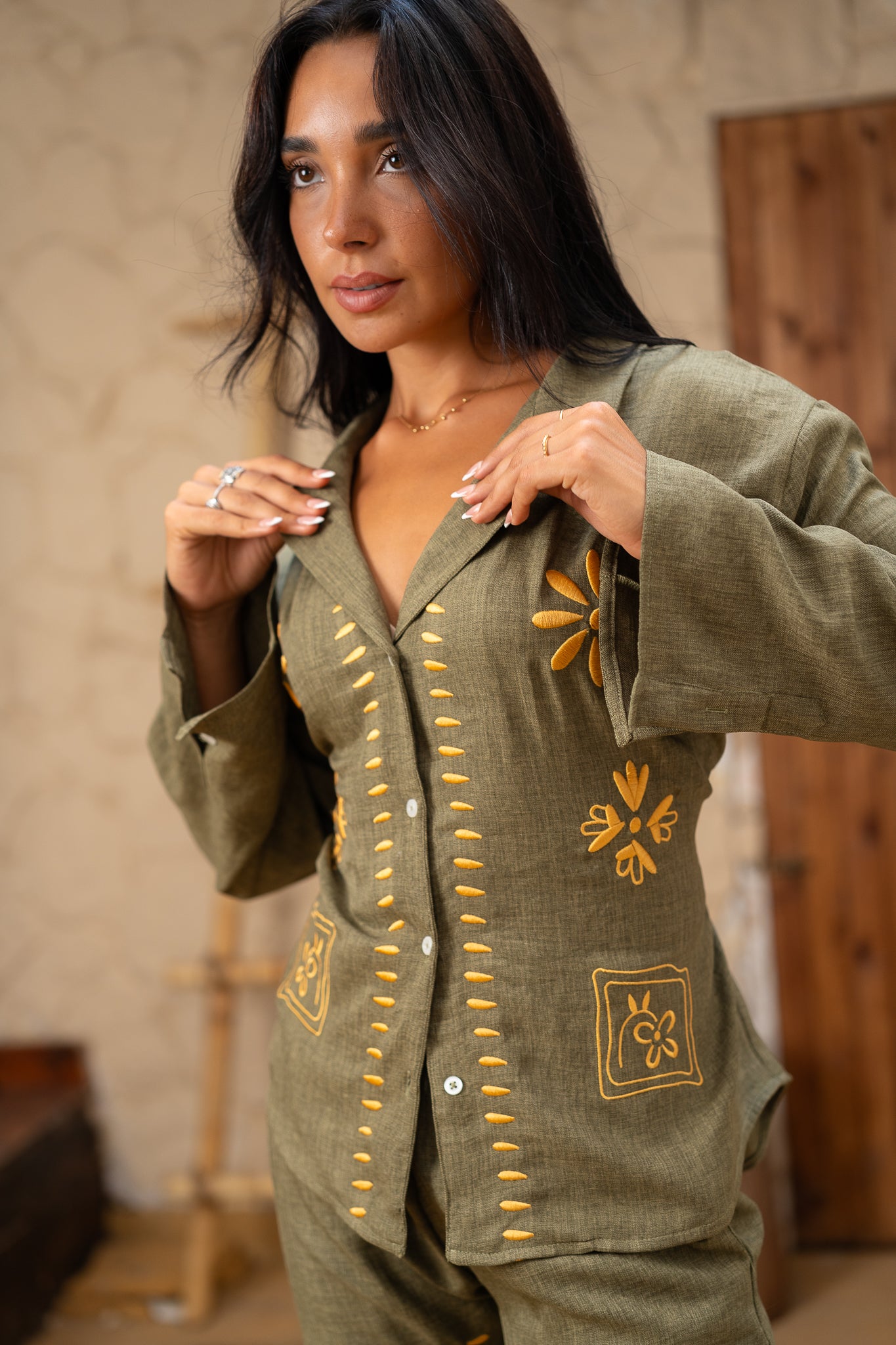 Embroidered Long Sleeve Shirt - Classic Style with Detailed Finish