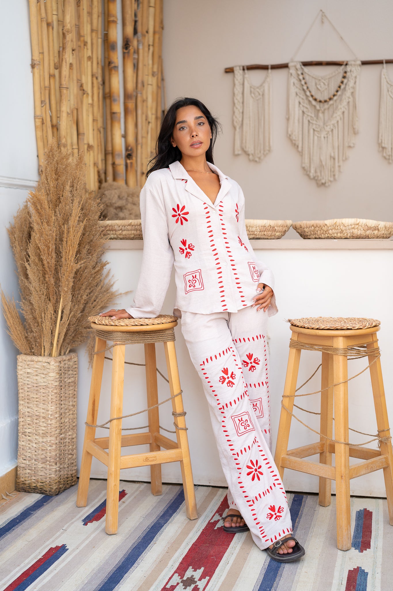 Embroidered Trousers - Tailored Fit with Artistic Detail