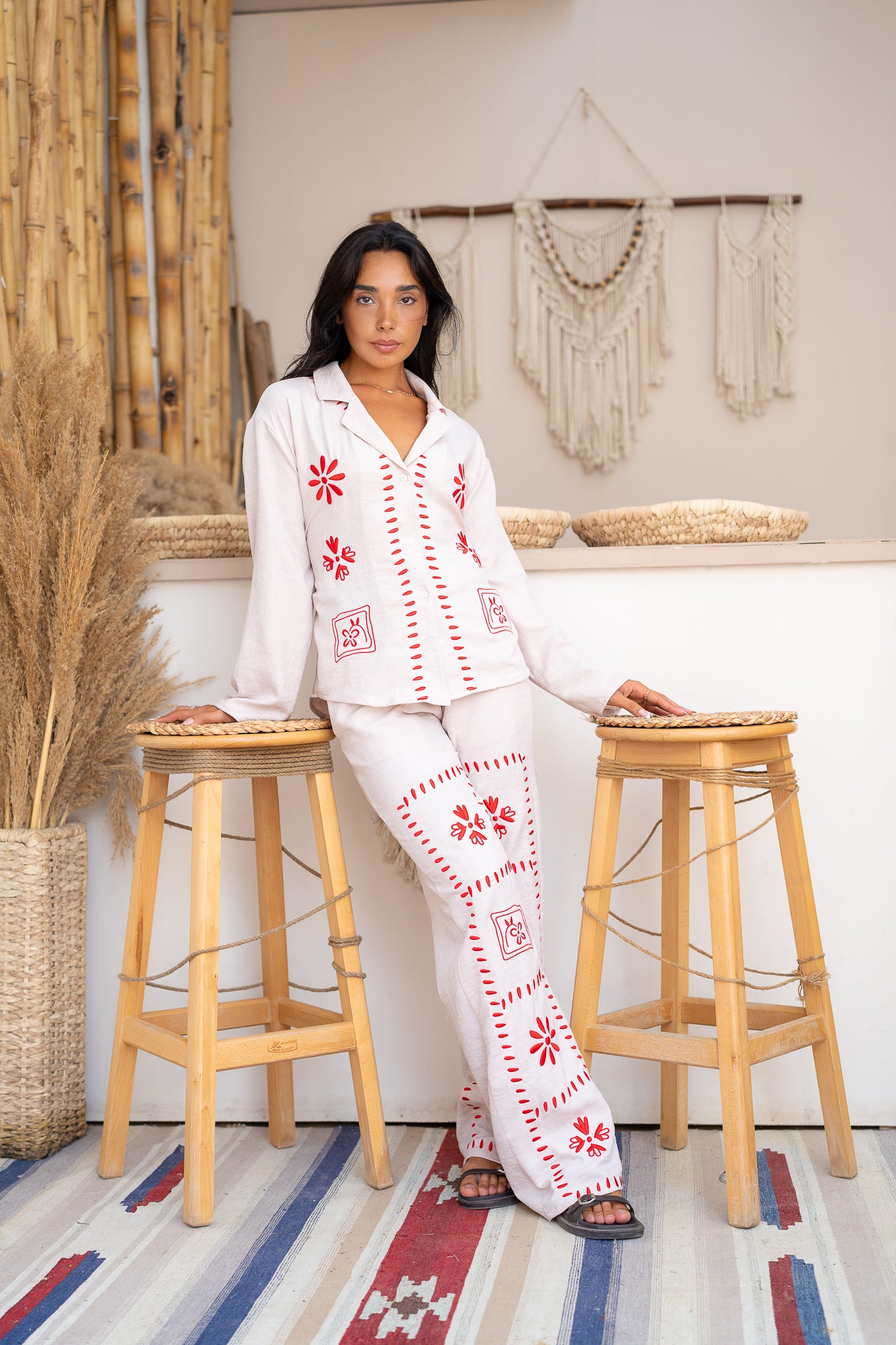 Embroidered Trousers - Tailored Fit with Artistic Detail
