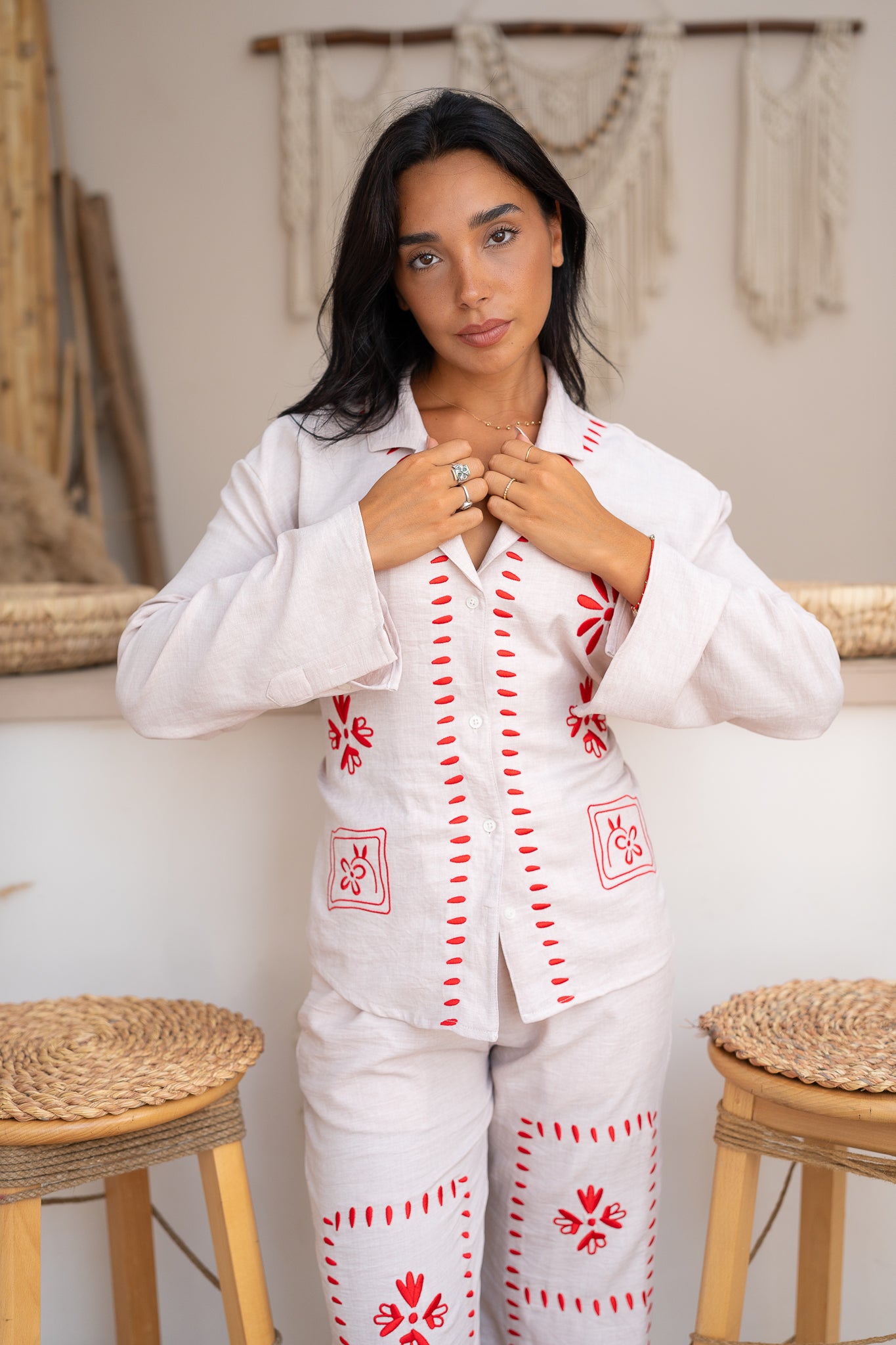 Embroidered Trousers - Tailored Fit with Artistic Detail