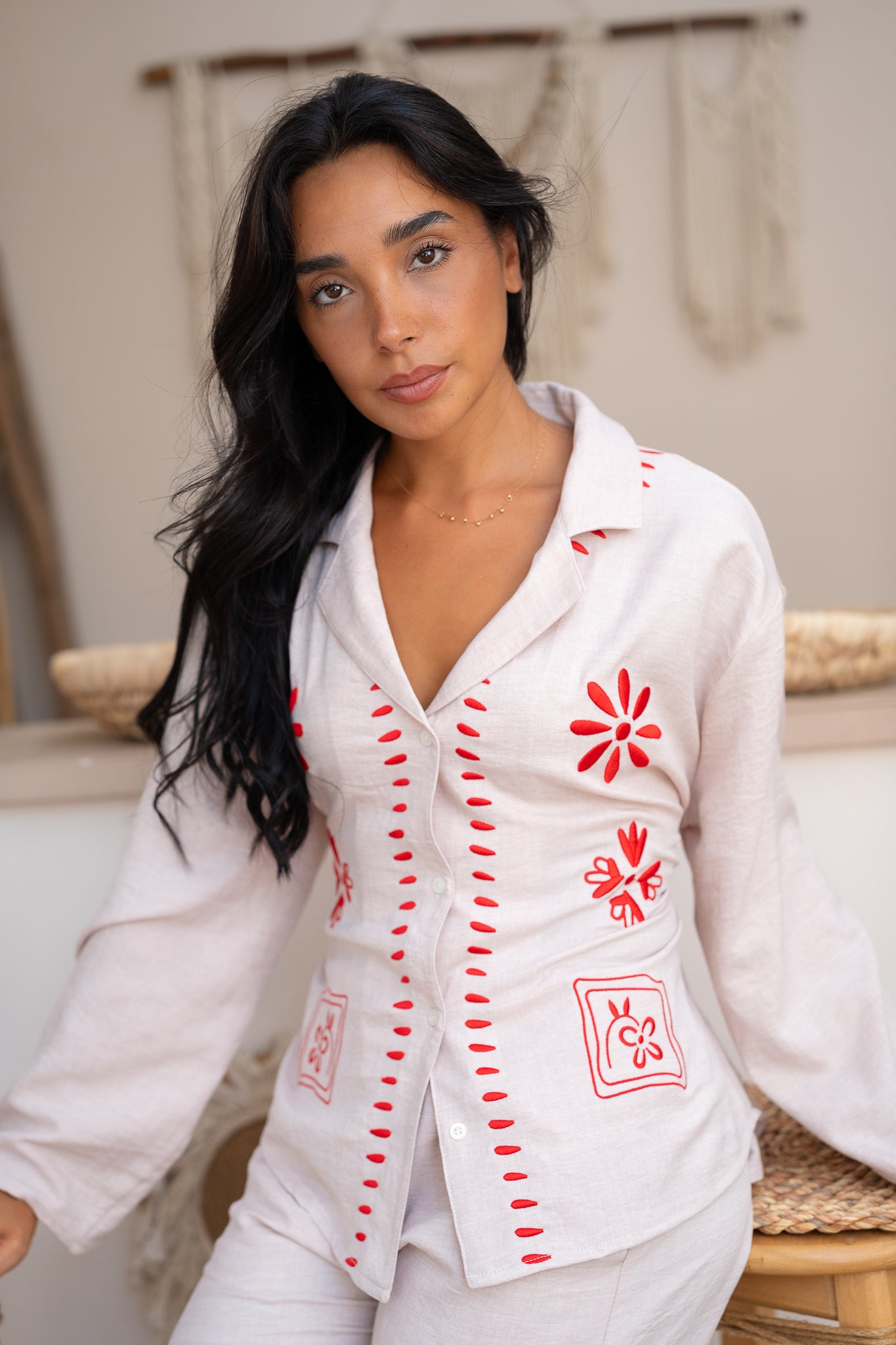 Embroidered Long Sleeve Shirt - Classic Style with Detailed Finish