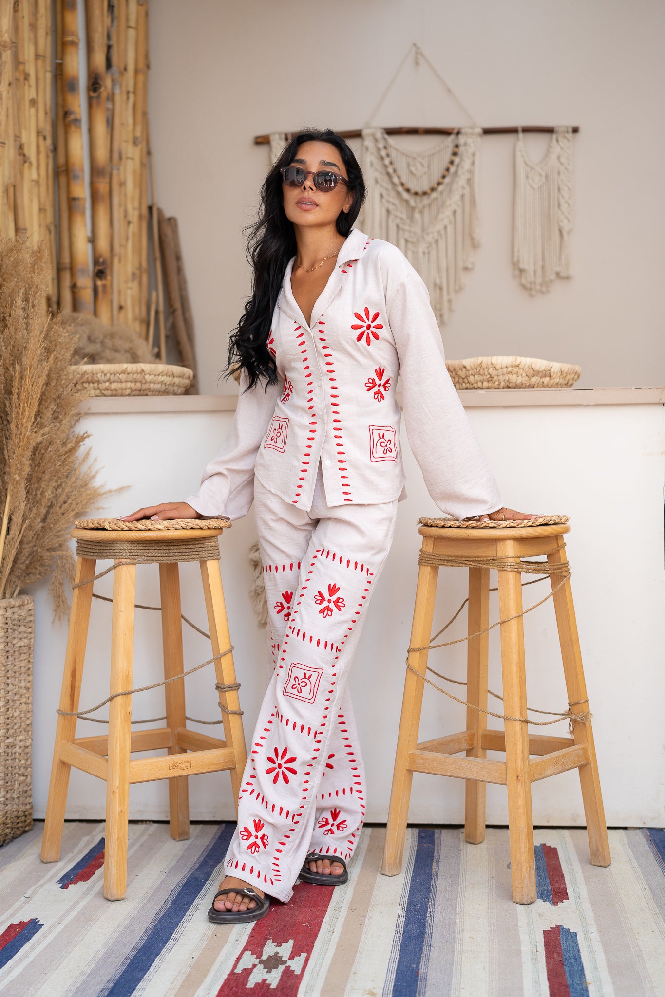 Embroidered Trousers - Tailored Fit with Artistic Detail