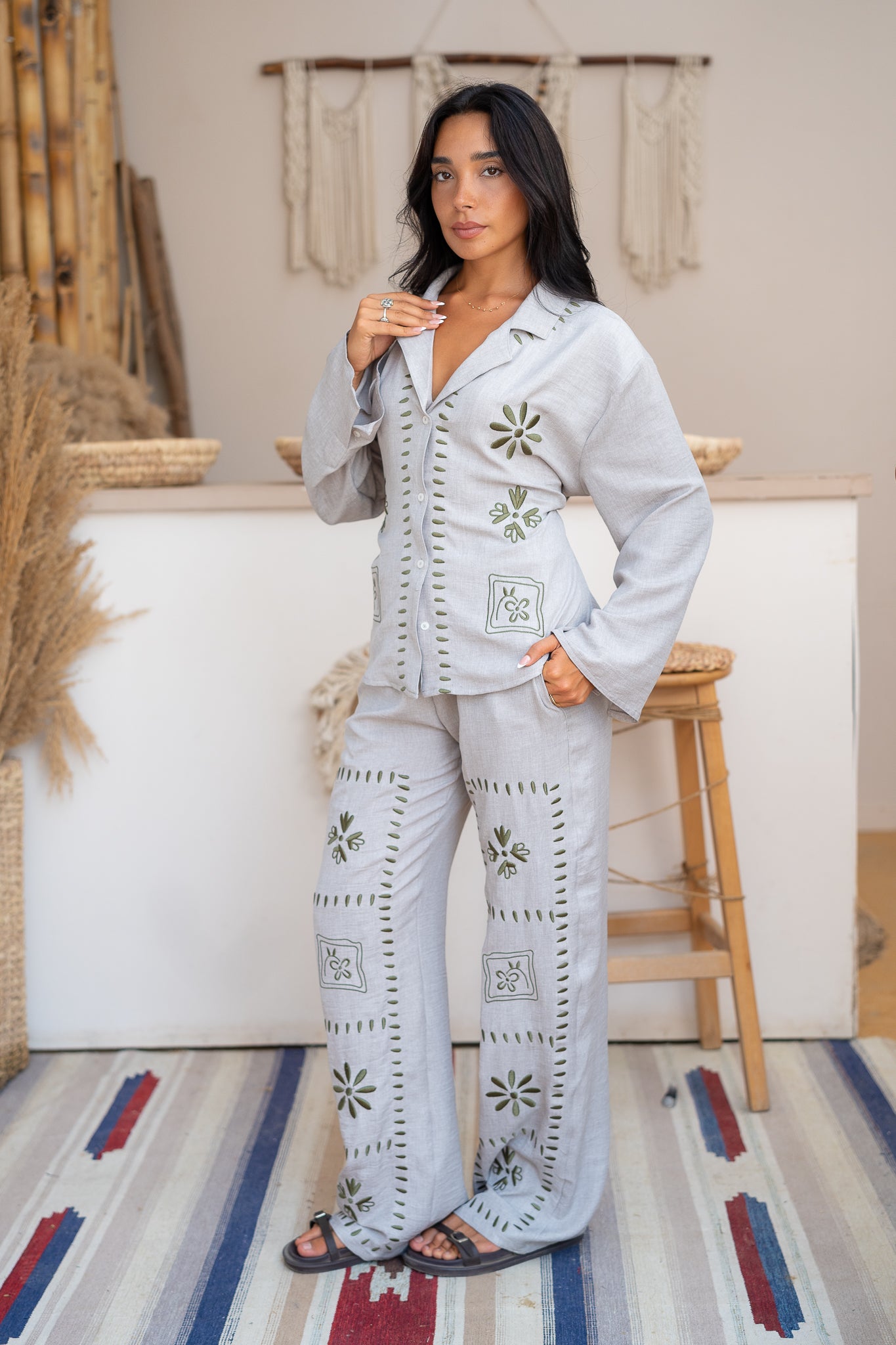 Embroidered Trousers - Tailored Fit with Artistic Detail