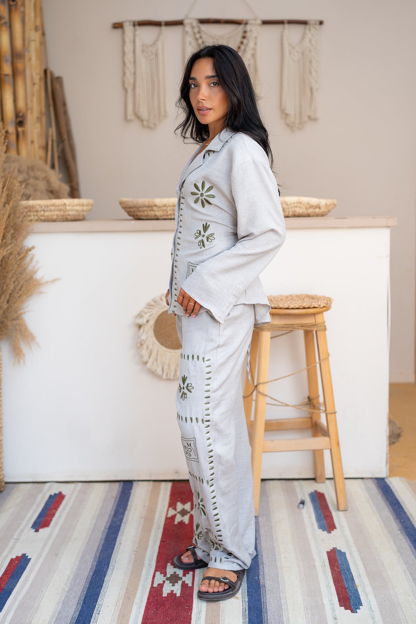 Embroidered Trousers - Tailored Fit with Artistic Detail