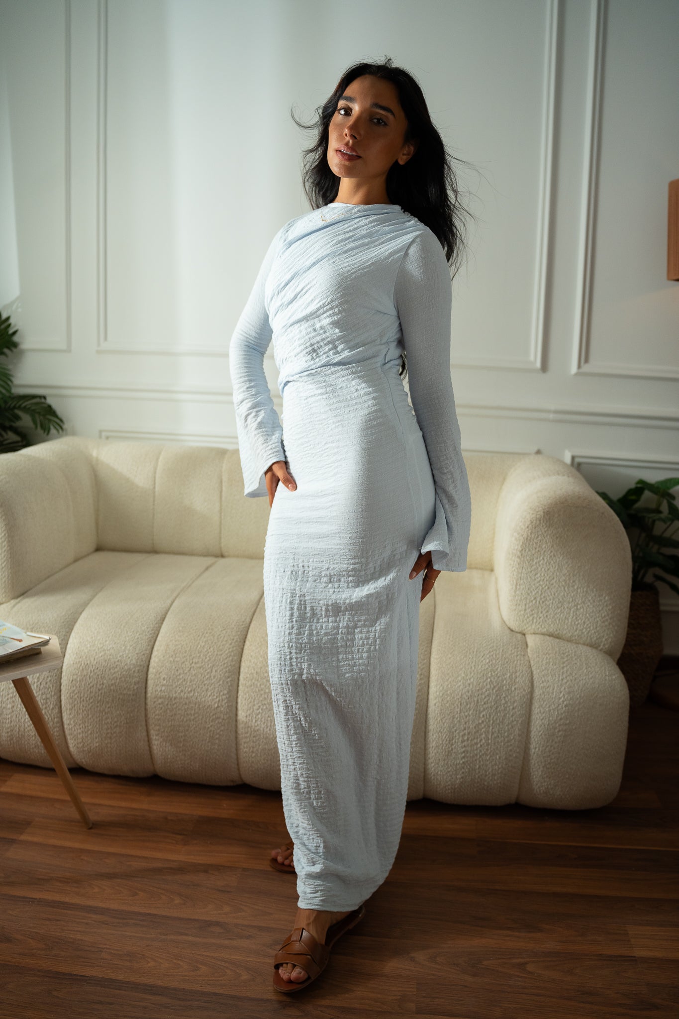 Maxi Dress with Side Crinkles - Elegant & Flattering Fit