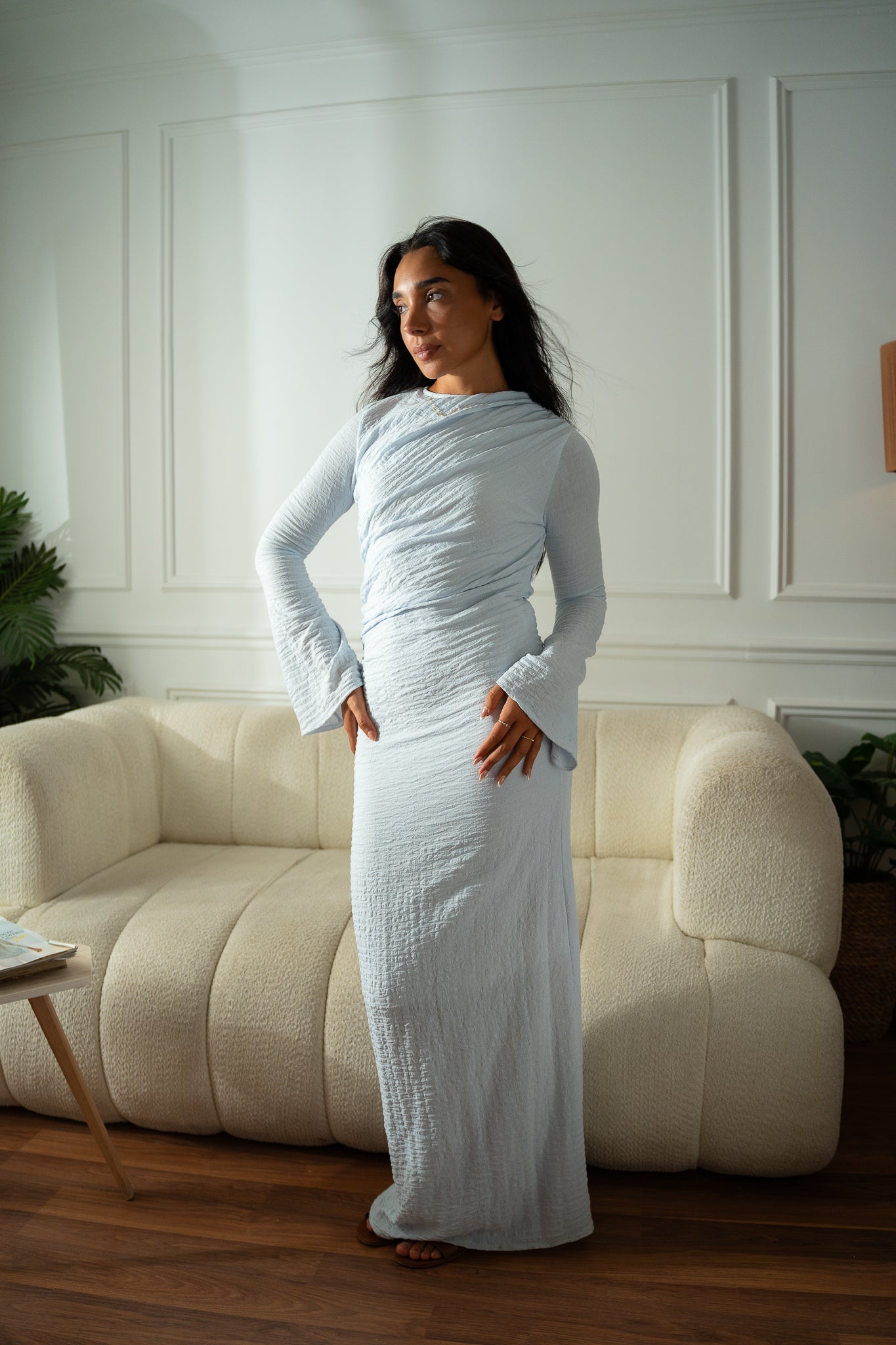 Maxi Dress with Side Crinkles - Elegant & Flattering Fit