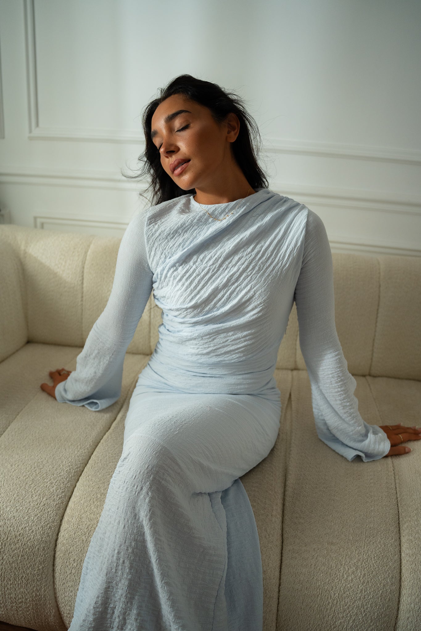 Maxi Dress with Side Crinkles - Elegant & Flattering Fit