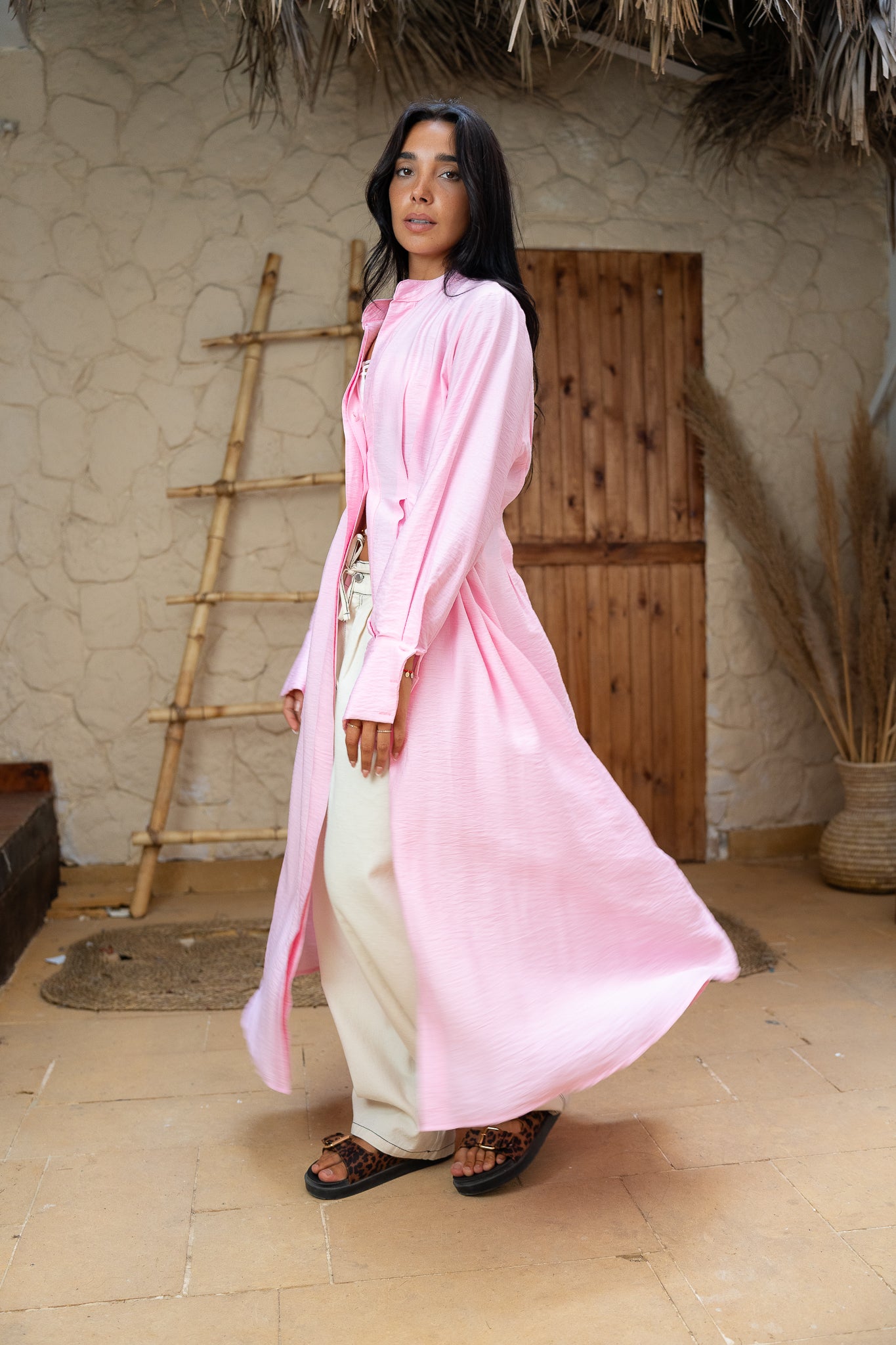 Pleated Long Dress Shirt - Elegant Flowing Statement Piece