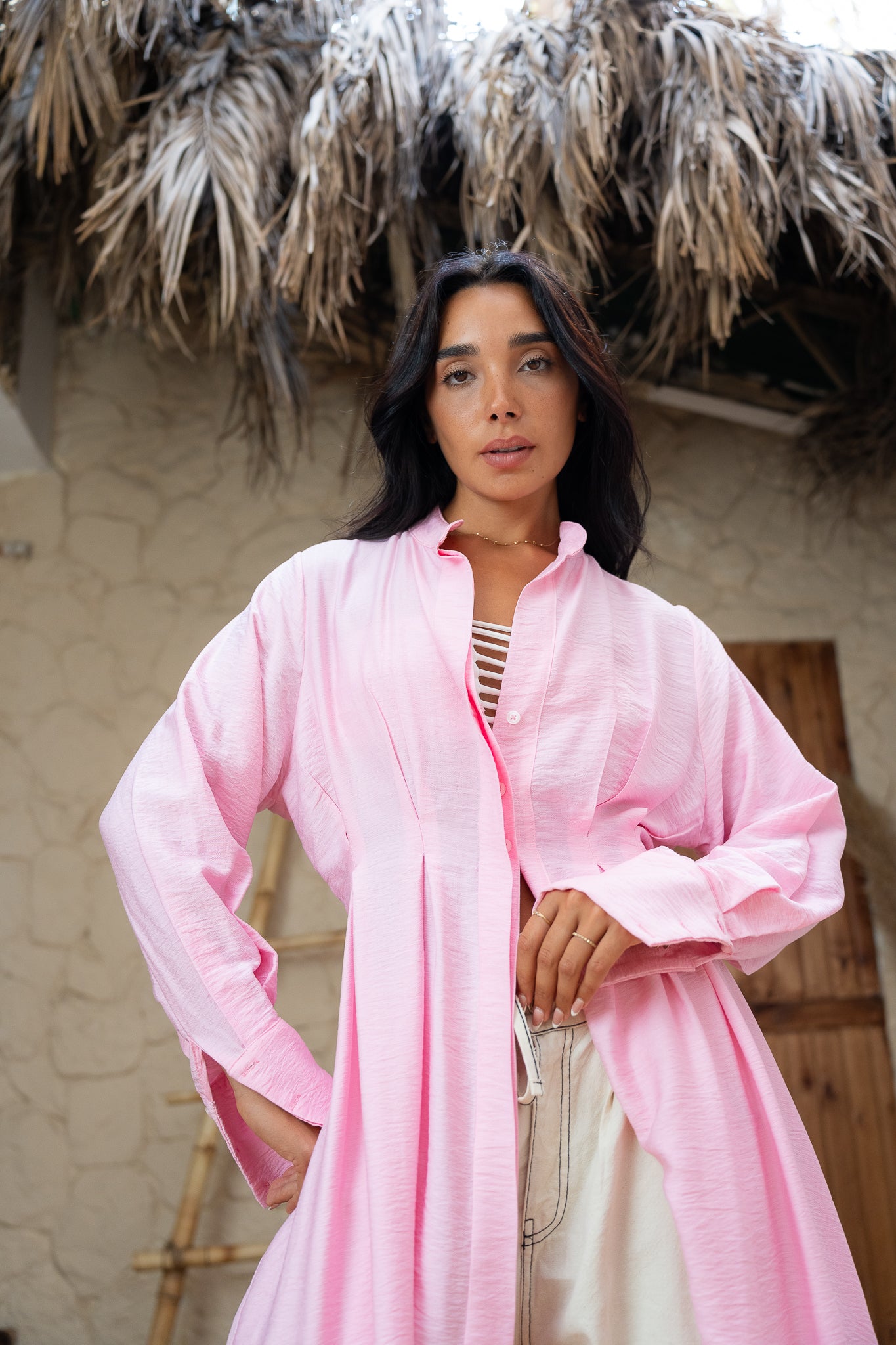 Pleated Long Dress Shirt - Elegant Flowing Statement Piece