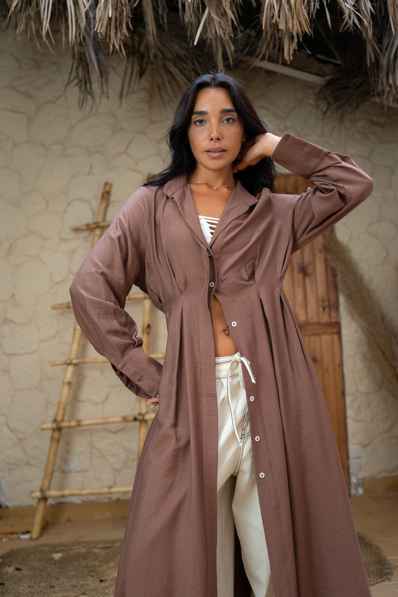 Pleated Long Dress Shirt - Elegant Flowing Statement Piece
