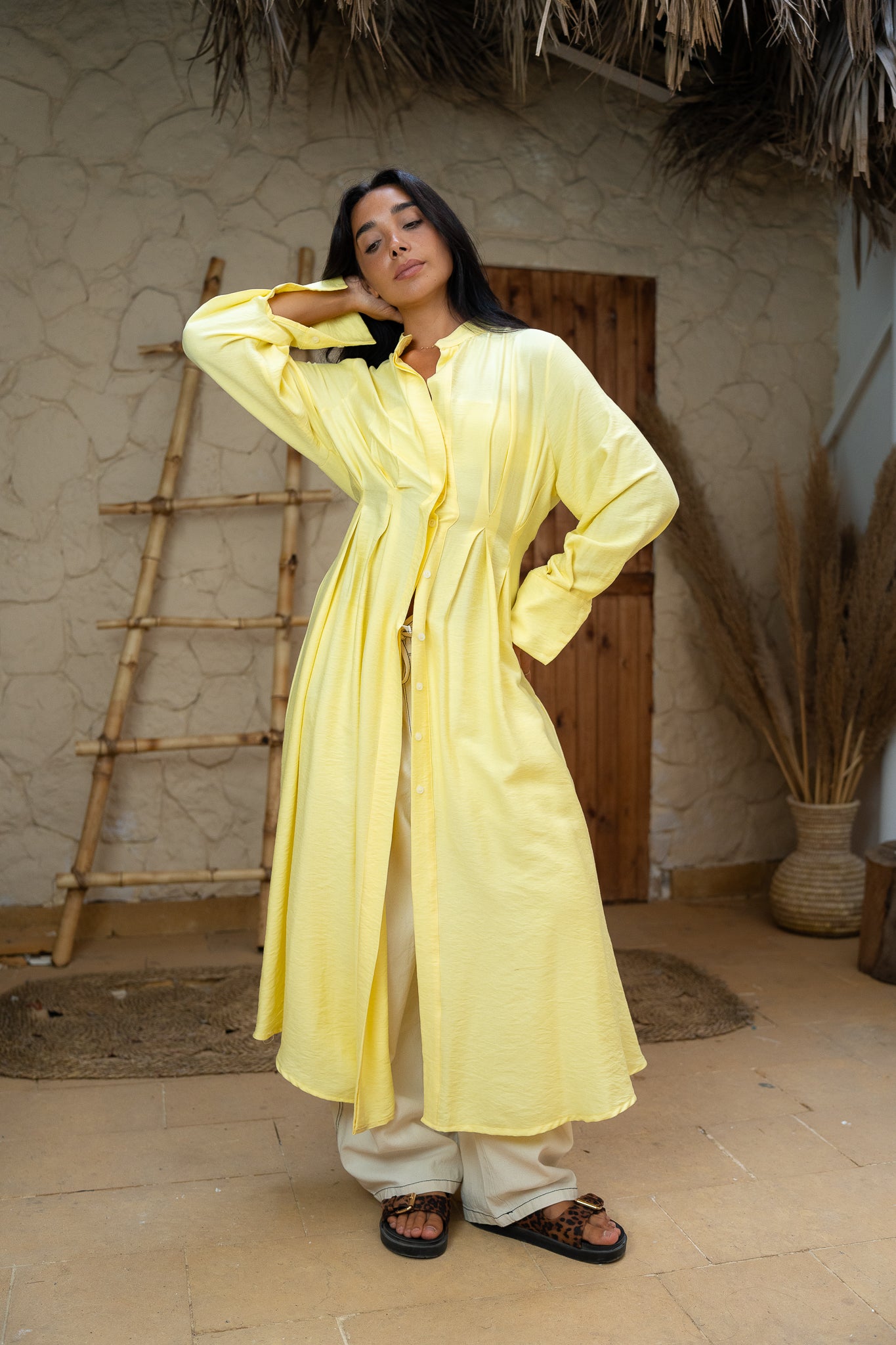 Pleated Long Dress Shirt - Elegant Flowing Statement Piece