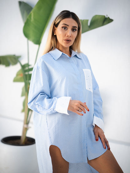 oversize stripe poplin shirt