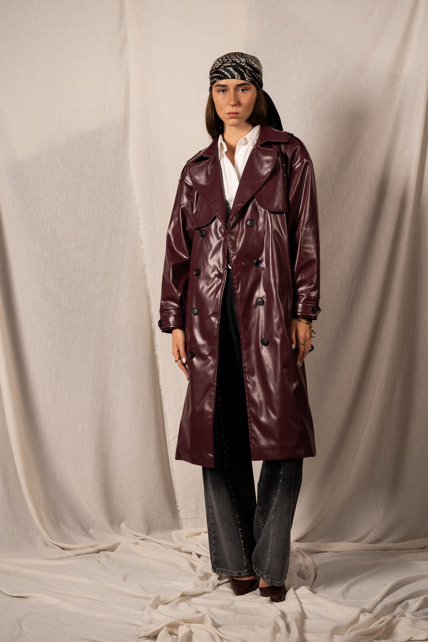 leather look trench coat