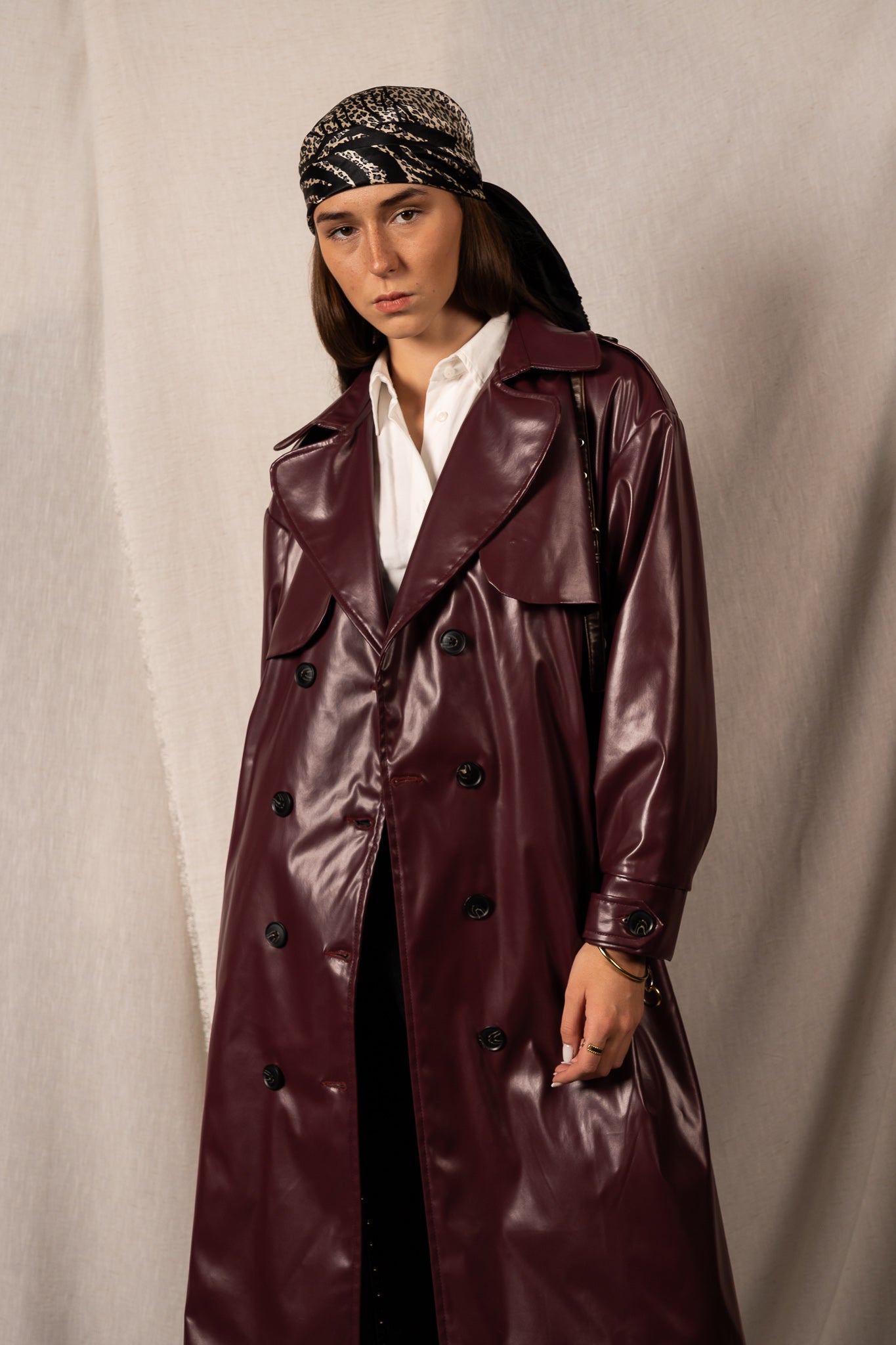 leather look trench coat