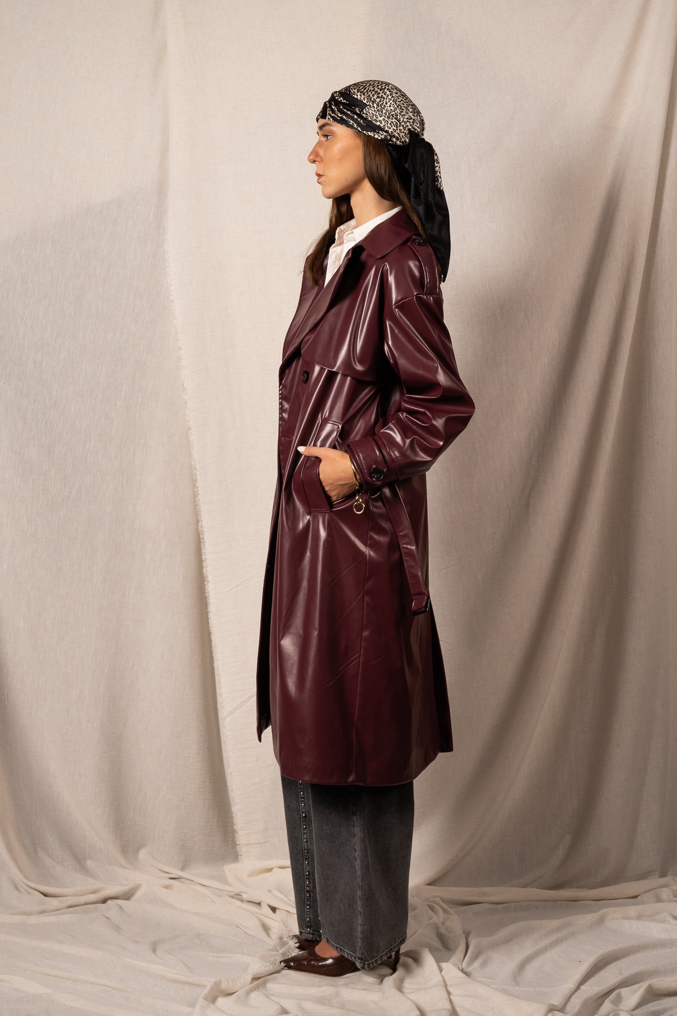 leather look trench coat