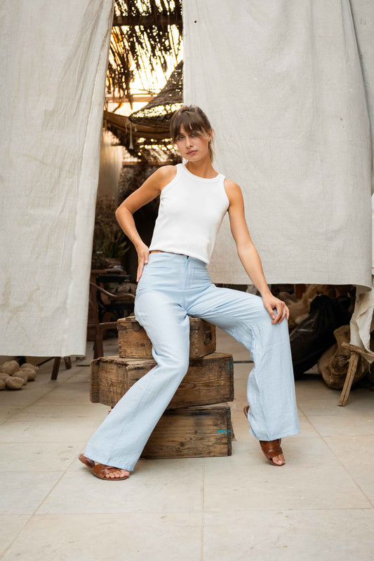 Low-Waist Relaxed Trousers  -  Raw Edge Waist Detail