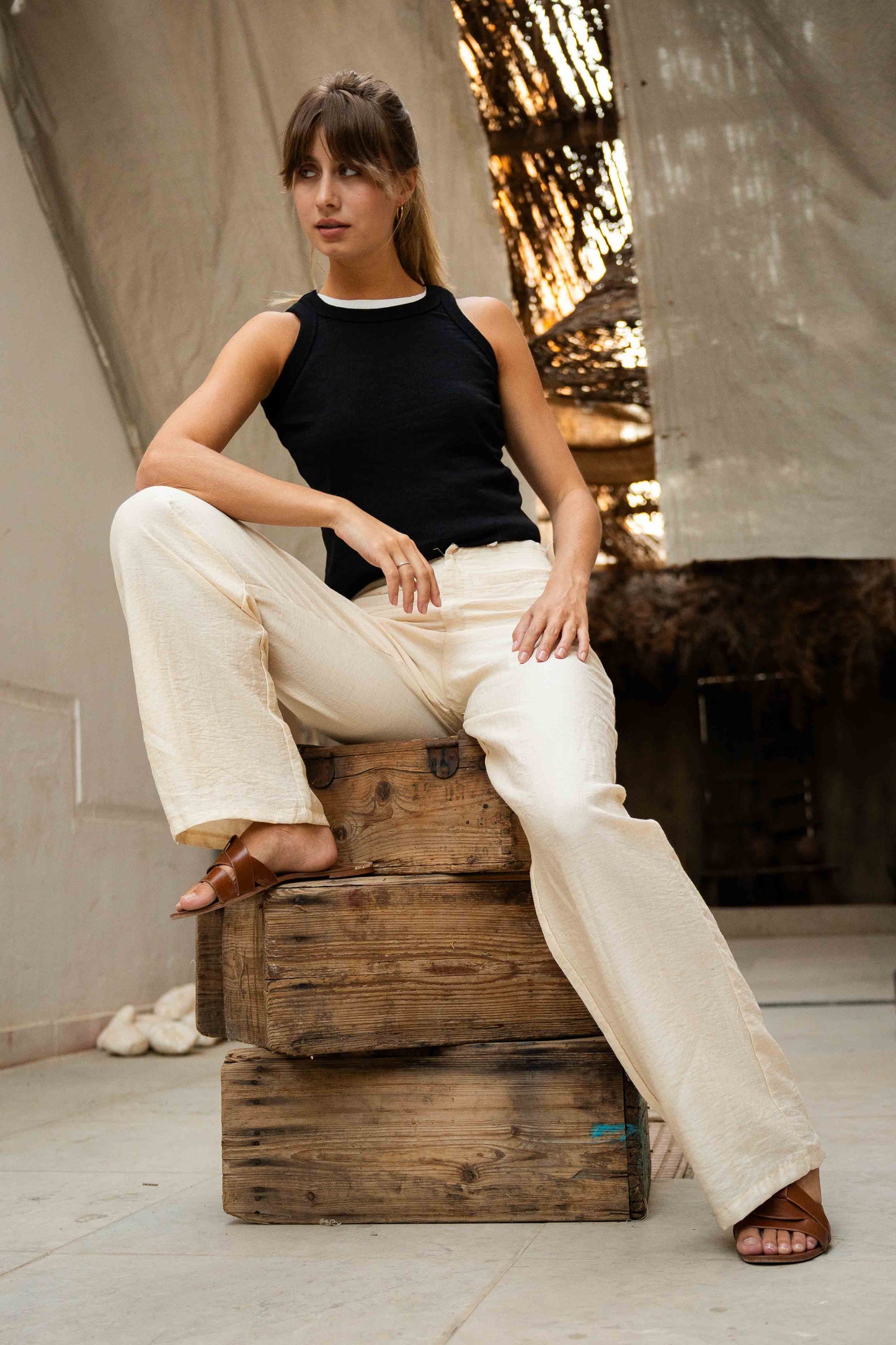Low-Waist Relaxed Trousers  -  Raw Edge Waist Detail