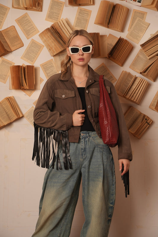 elastic jacket with fringed deatails