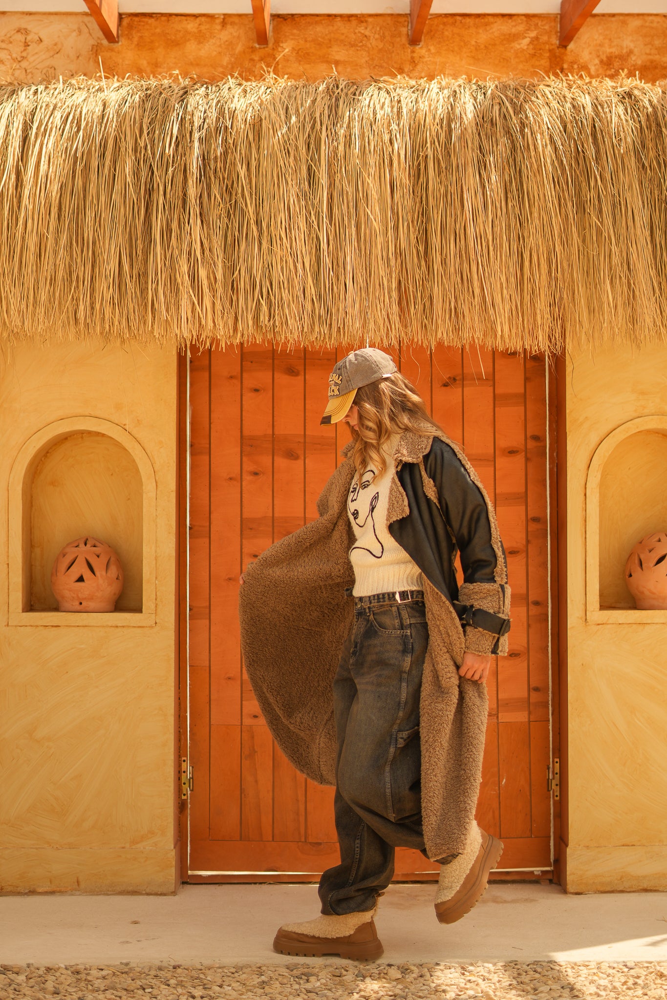 raw edge faux leather long coat