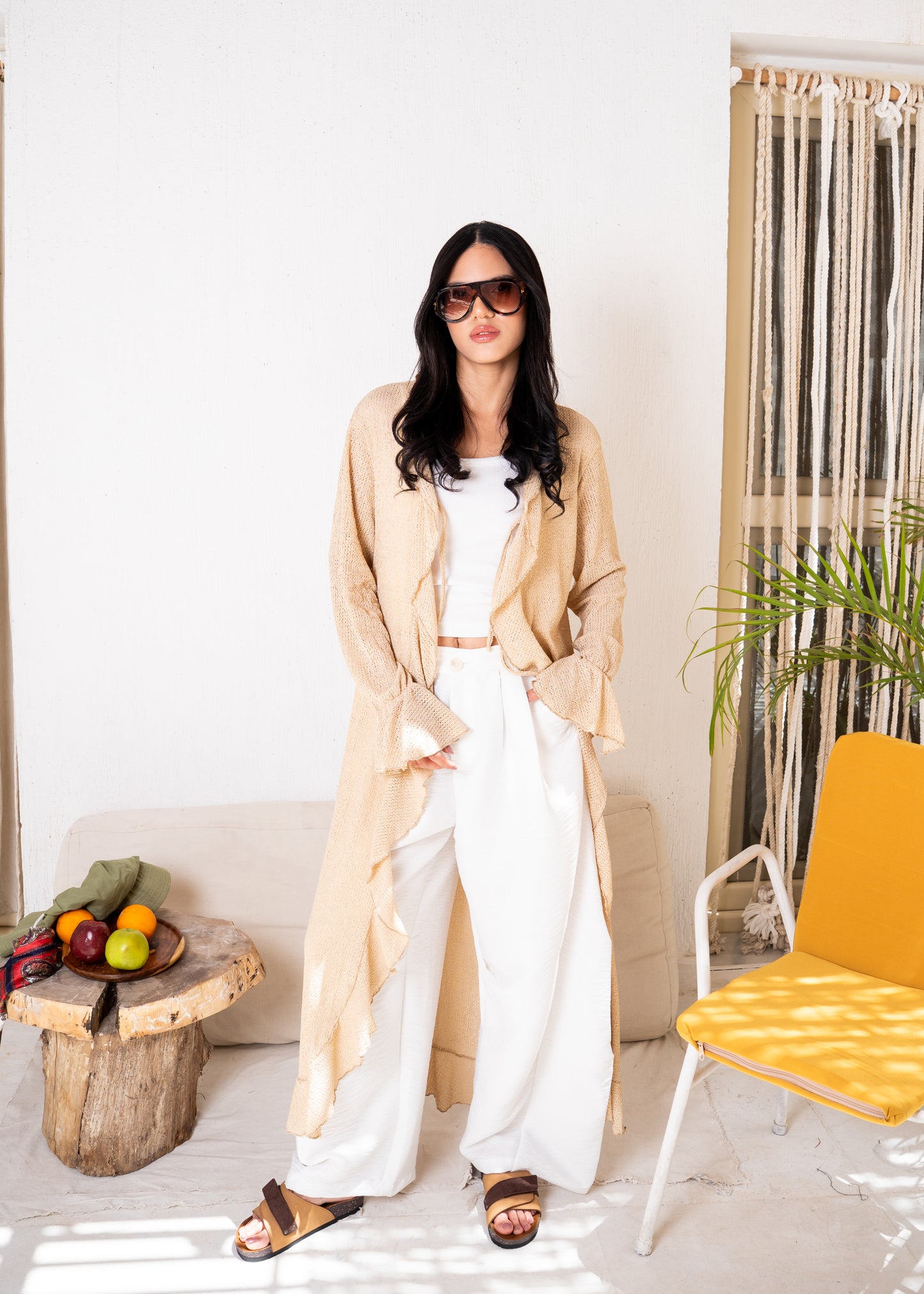 mesh long cardigan