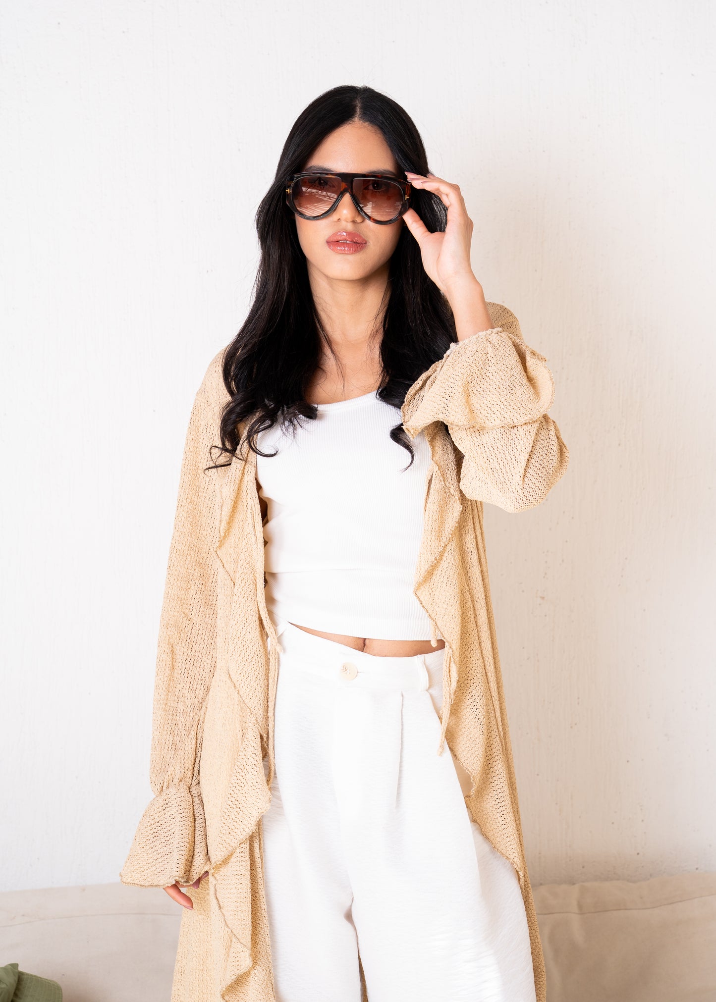 mesh long cardigan