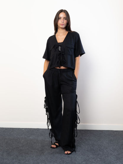 wide leg trousers with side bow’s