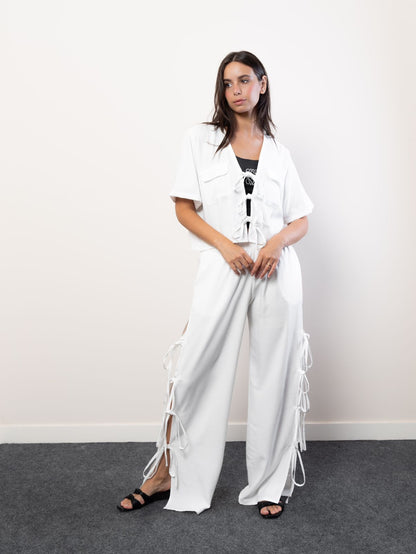 wide leg trousers with side bow’s