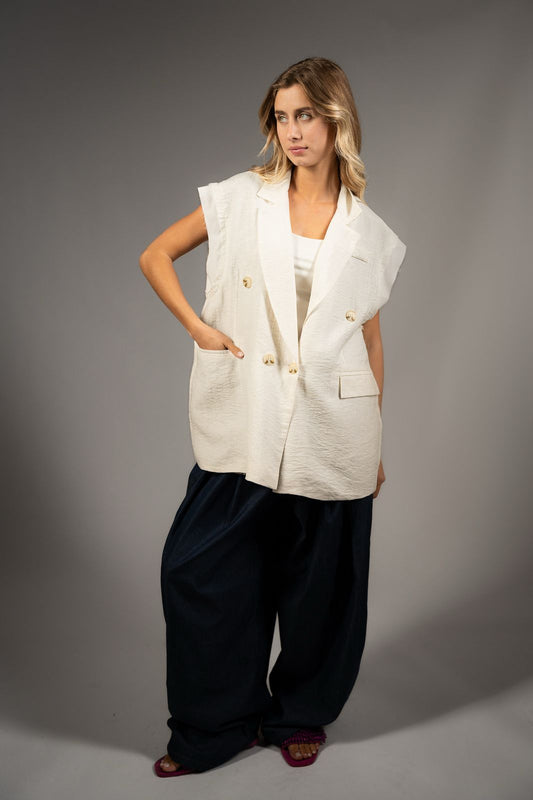 White Sleeveless Oversized Vest  -  Open Back