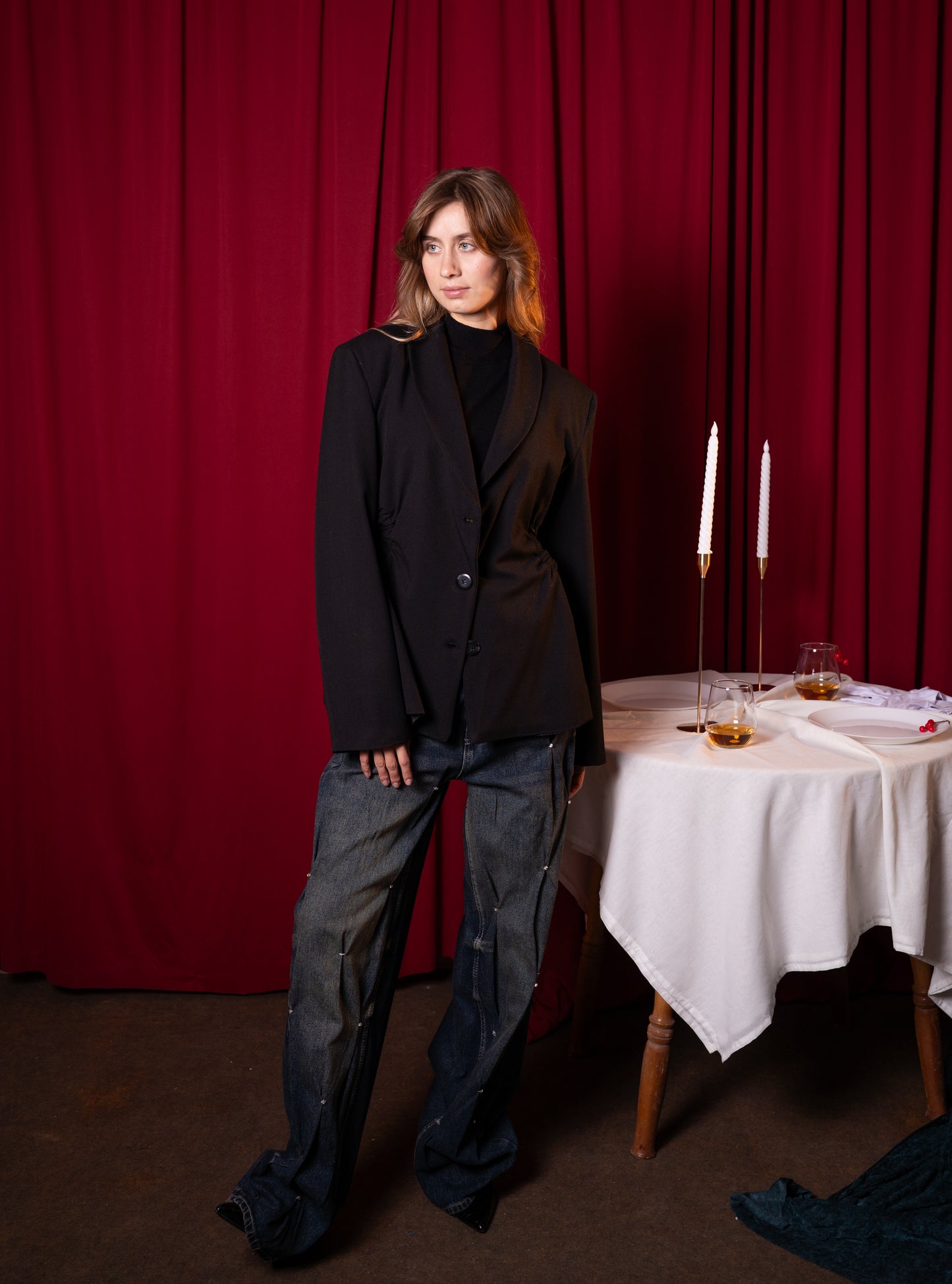 blazer with lace insert