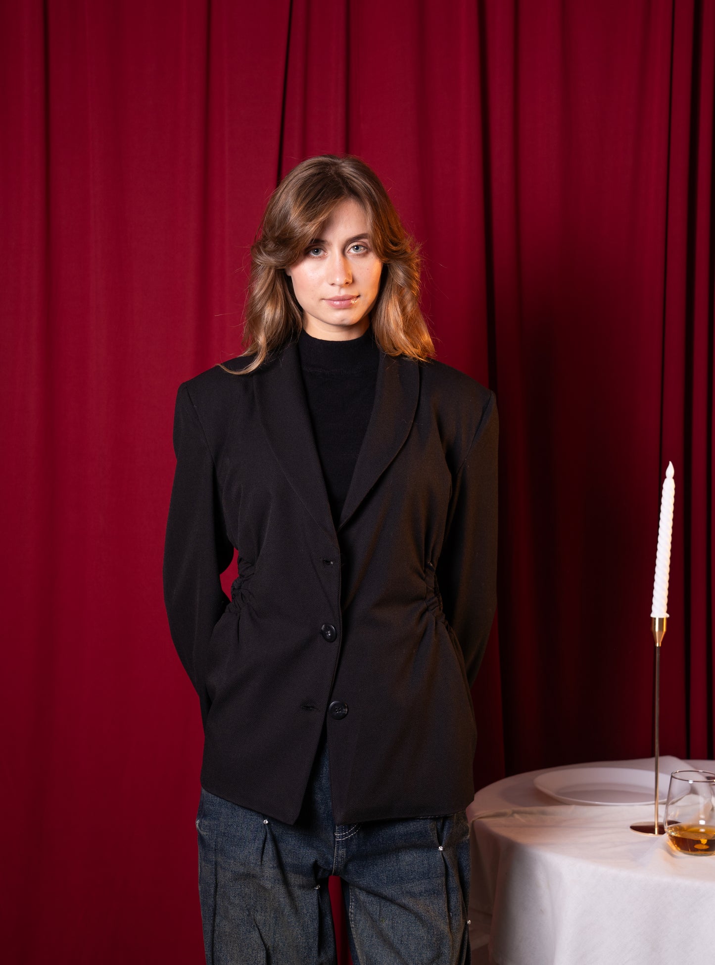 blazer with lace insert