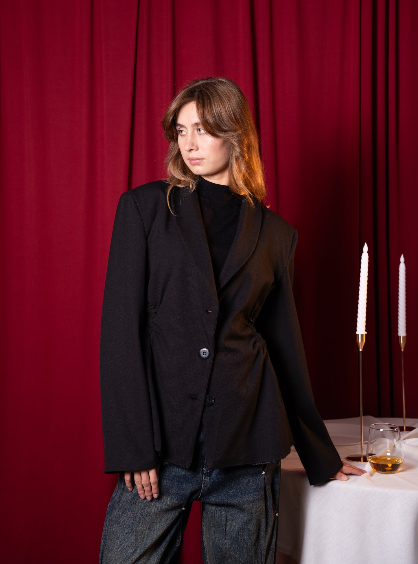 blazer with lace insert