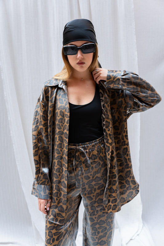 Leopard Print Shirt with Side Strap  -  Bold & Edgy Statement Piece