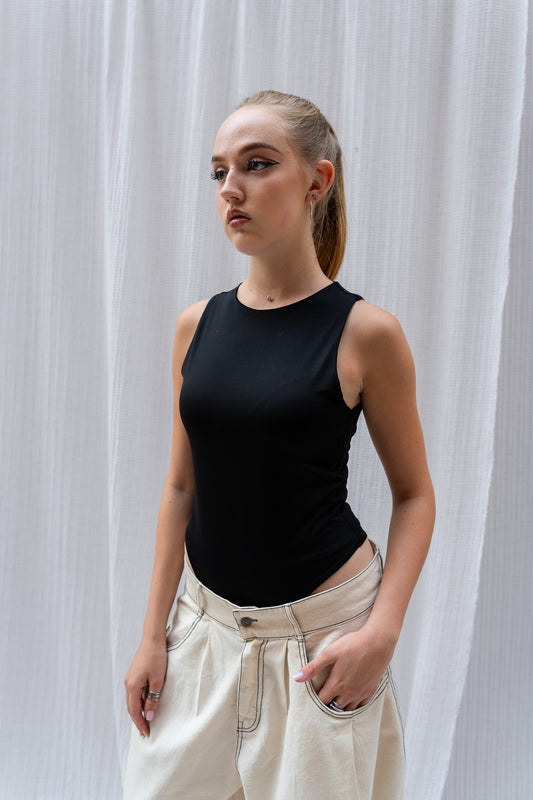 Sleeveless Basic Bodysuit  -  Fitted, Stretchy & Everyday