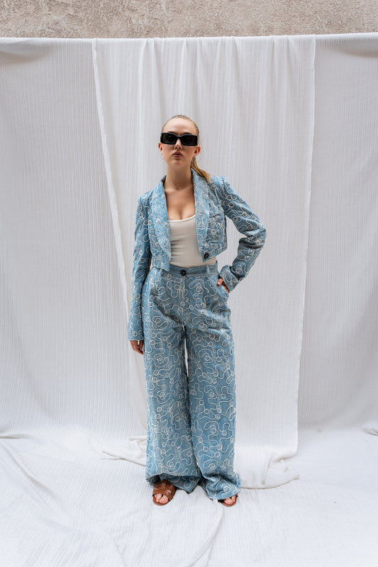 Textured Denim Set  -  Two-Piece Statement Structured Denim