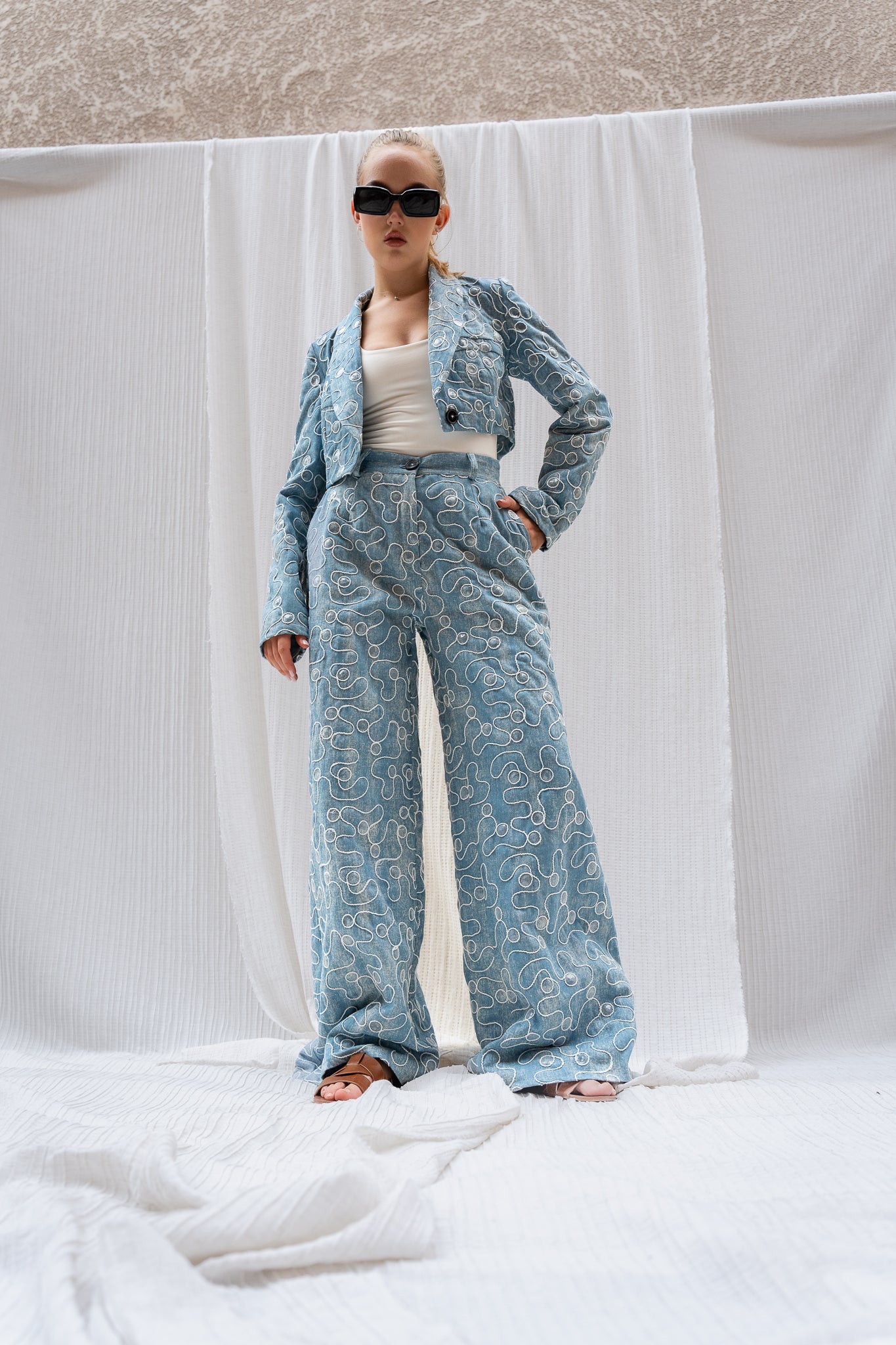 Textured Denim Set  -  Two-Piece Statement Structured Denim