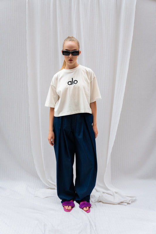 Pleated Denim Trousers with Scotch Detail