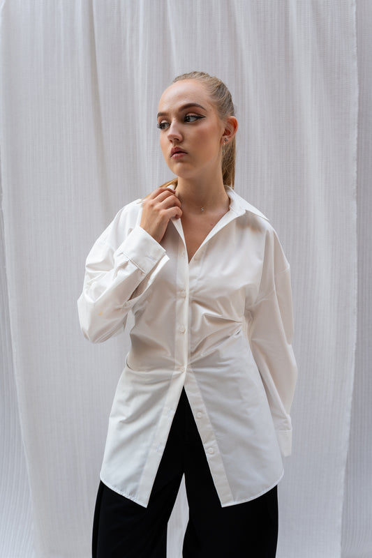 Poplin Shirt with Back Lace-Up  -  Classic Front, Statement Back